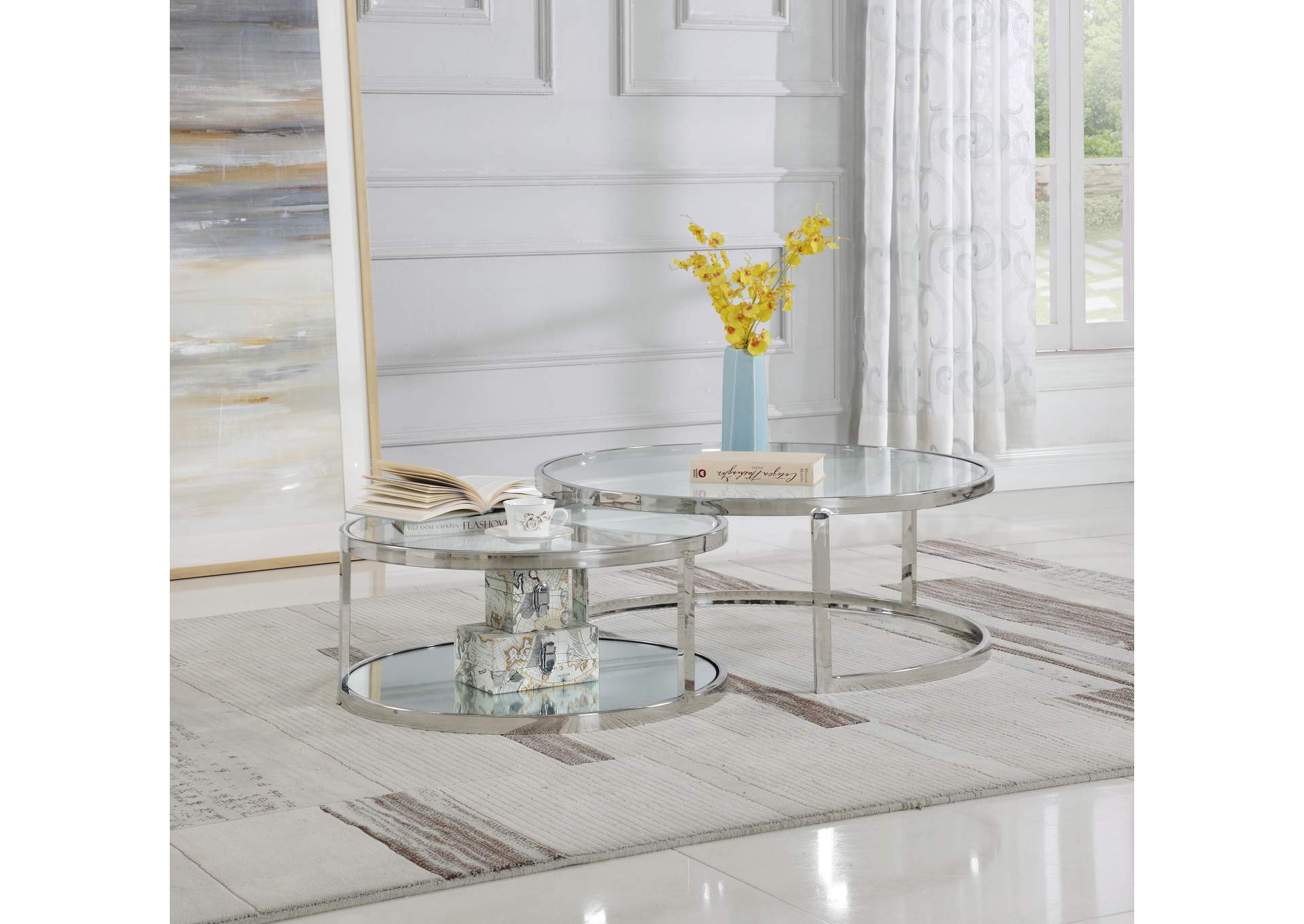 Contemporary 2-In-1 Nesting Cocktail Table Set image 7