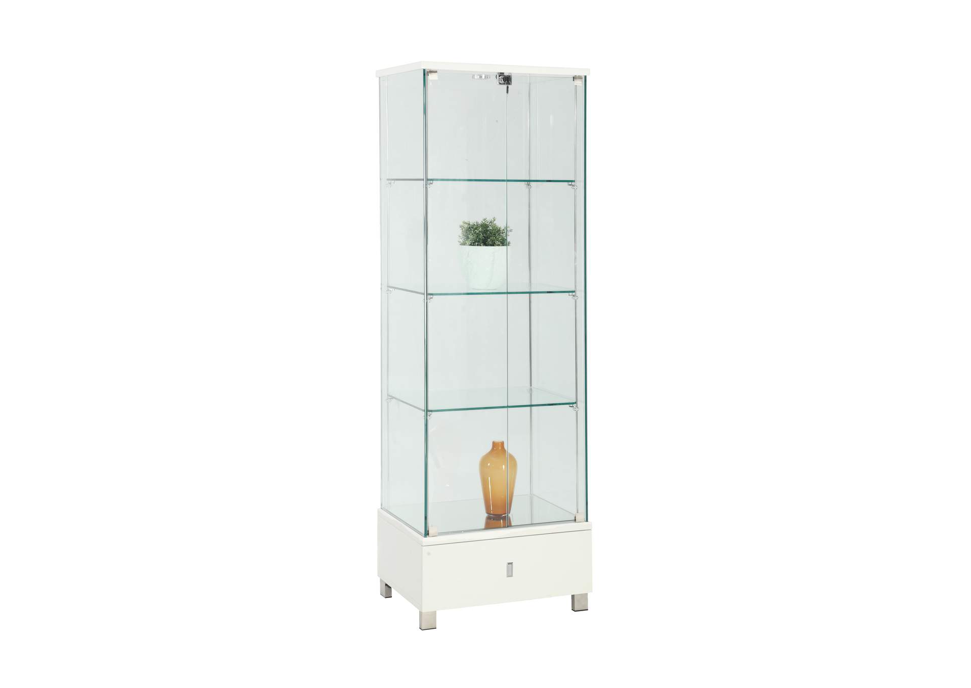 Contemporary Glass Curio With Shelves , Drawer & Led Lights image 3