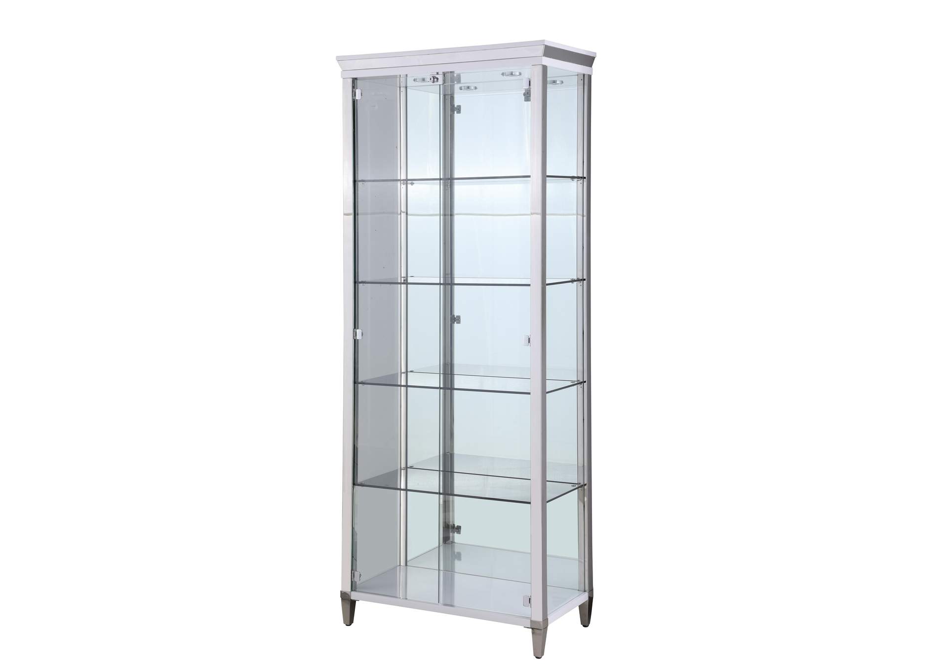 Contemporary Tempered Glass Curio With Shelves , Lighting & Locking Doors image 3