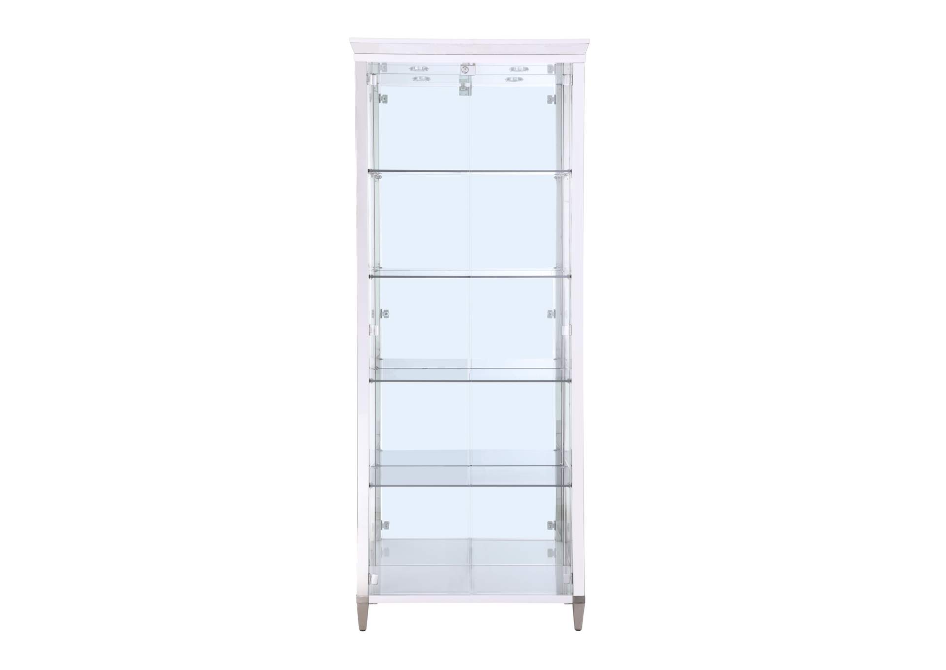 Contemporary Tempered Glass Curio With Shelves , Lighting & Locking Doors image 4