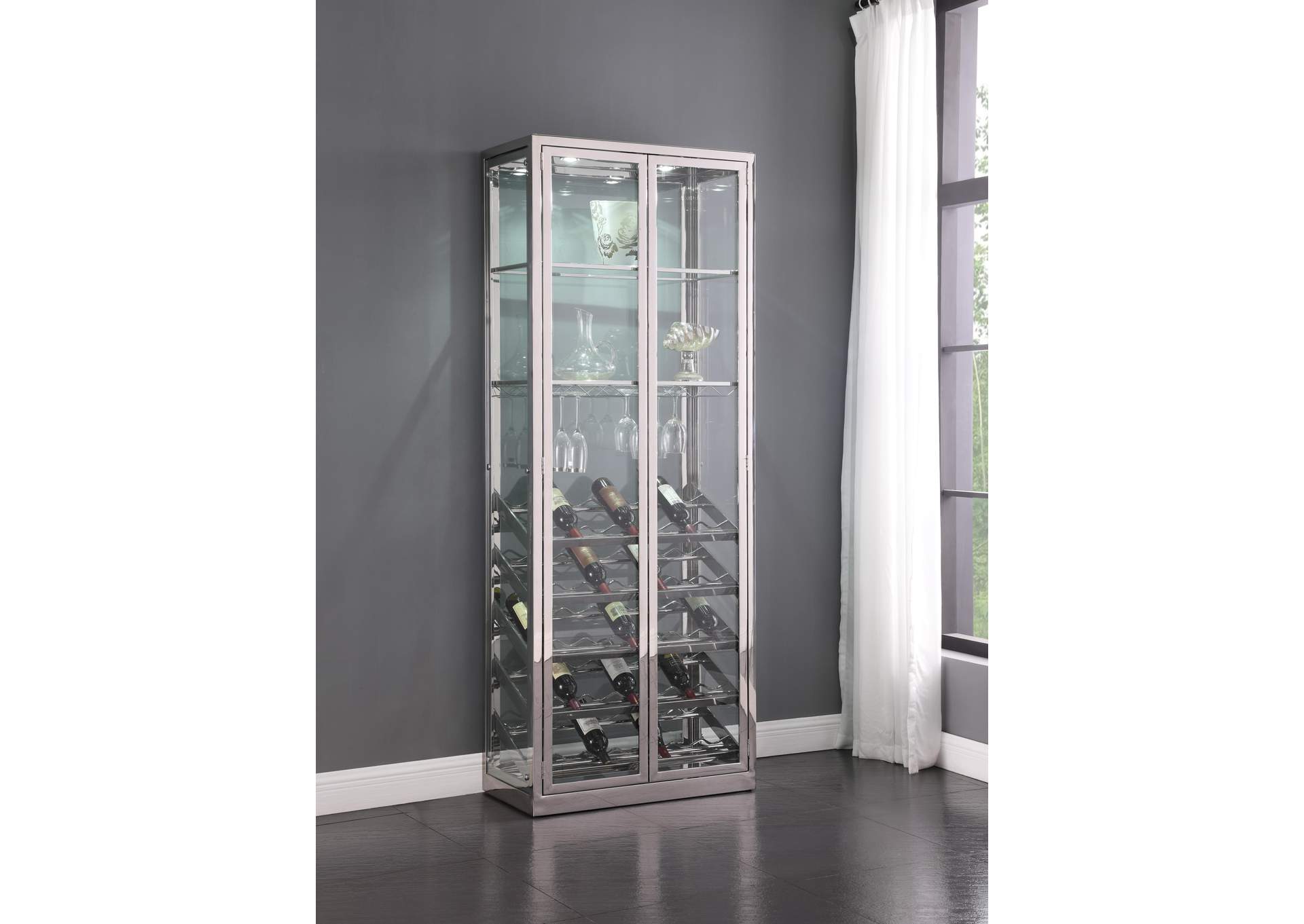 Contemporary Glass Curio With Wine & Stemware Racks image 1