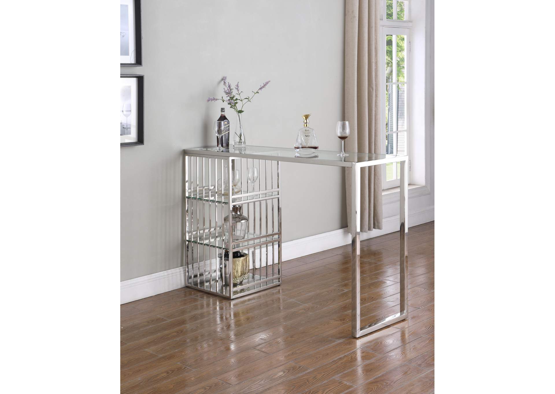 Modern Stainless Steel & Glass Bar image 1