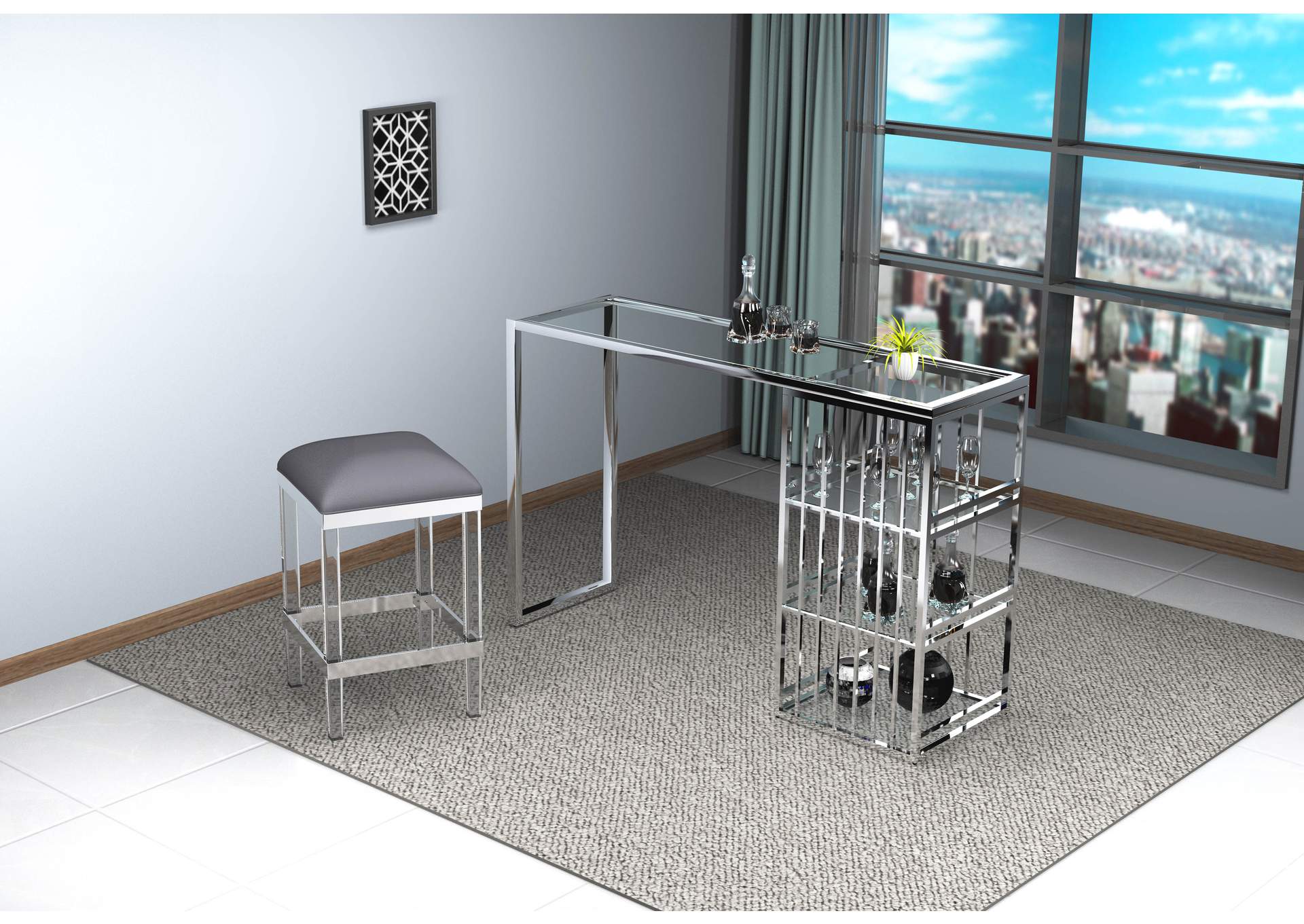 Modern Stainless Steel & Glass Bar image 9
