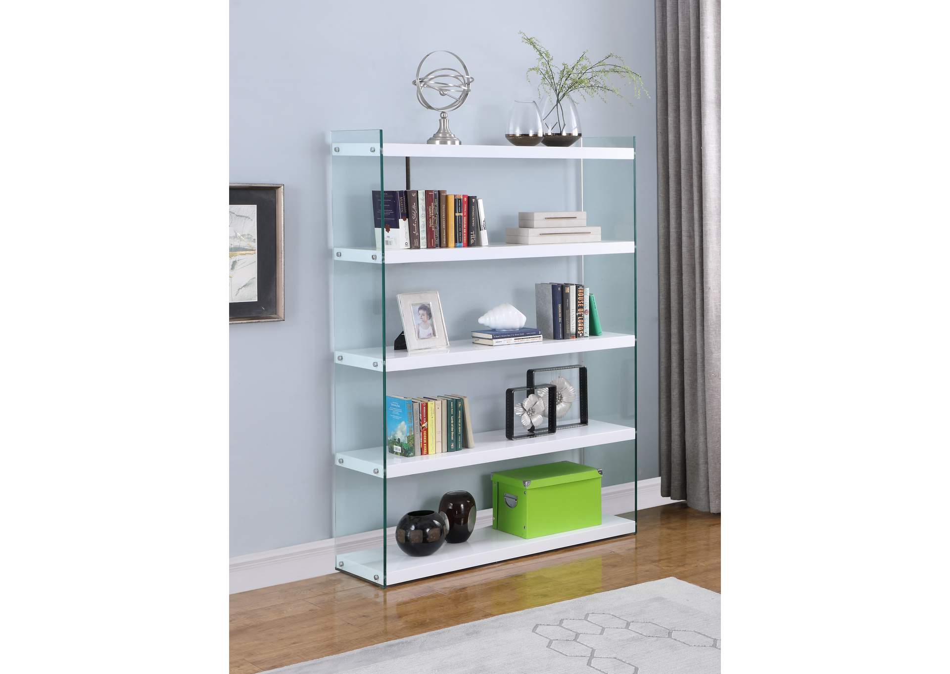 Contemporary Gloss White & Glass Book Case image 1