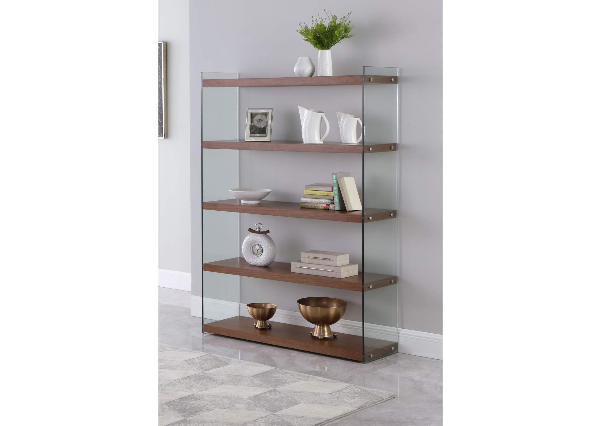 Contemporary Walnut & Glass Book Case image 6