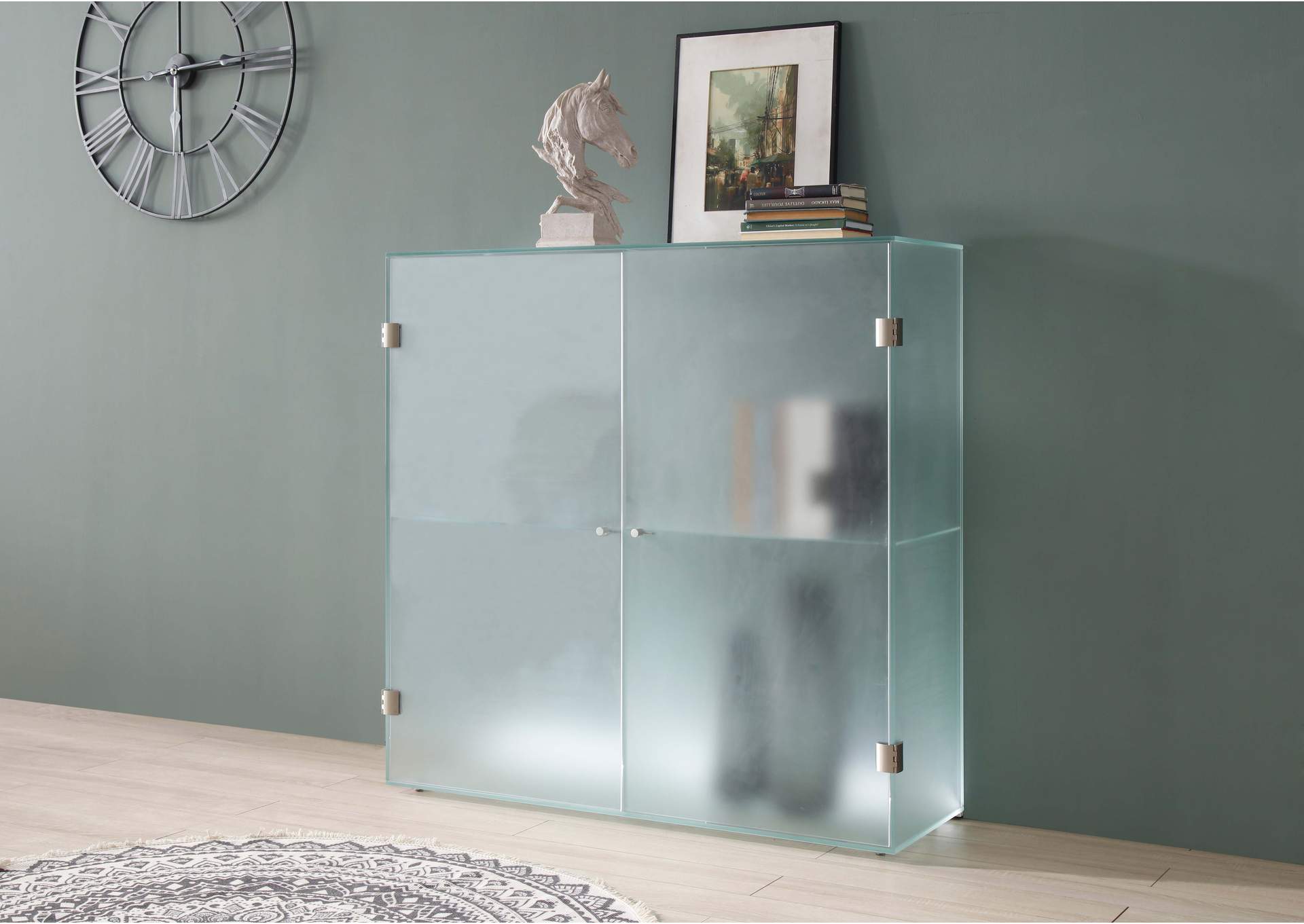 Frosted Glass Cabinet With Doors , Shelves & Led Lights