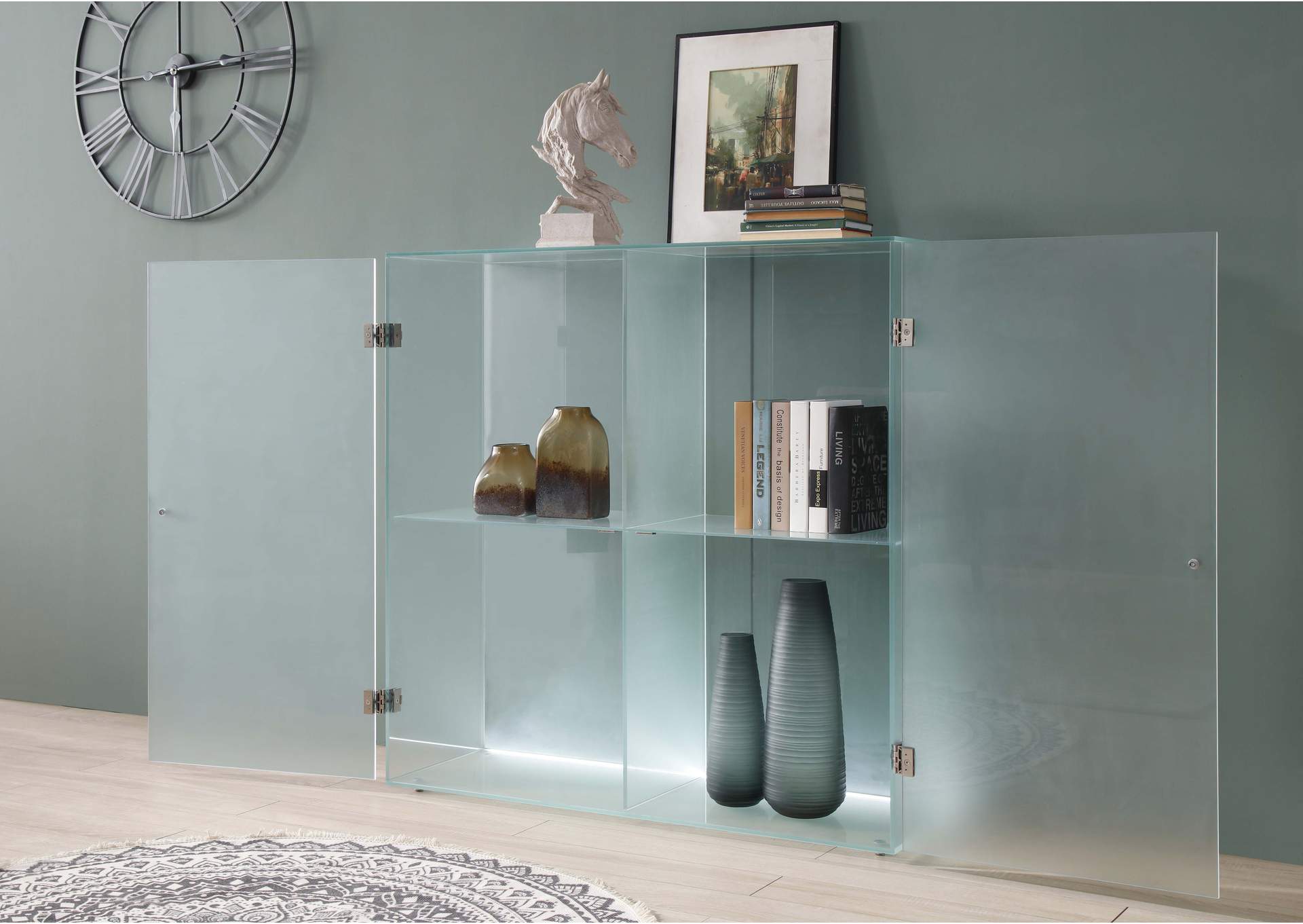 Frosted Glass Cabinet With Doors , Shelves & Led Lights image 8