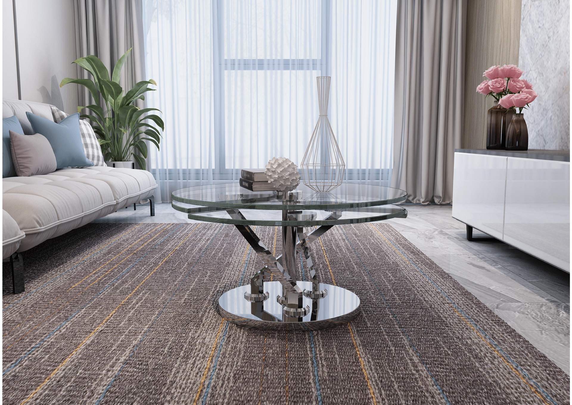 Contemporary Cocktail Table With Glass Top & Motion Shelves image 5