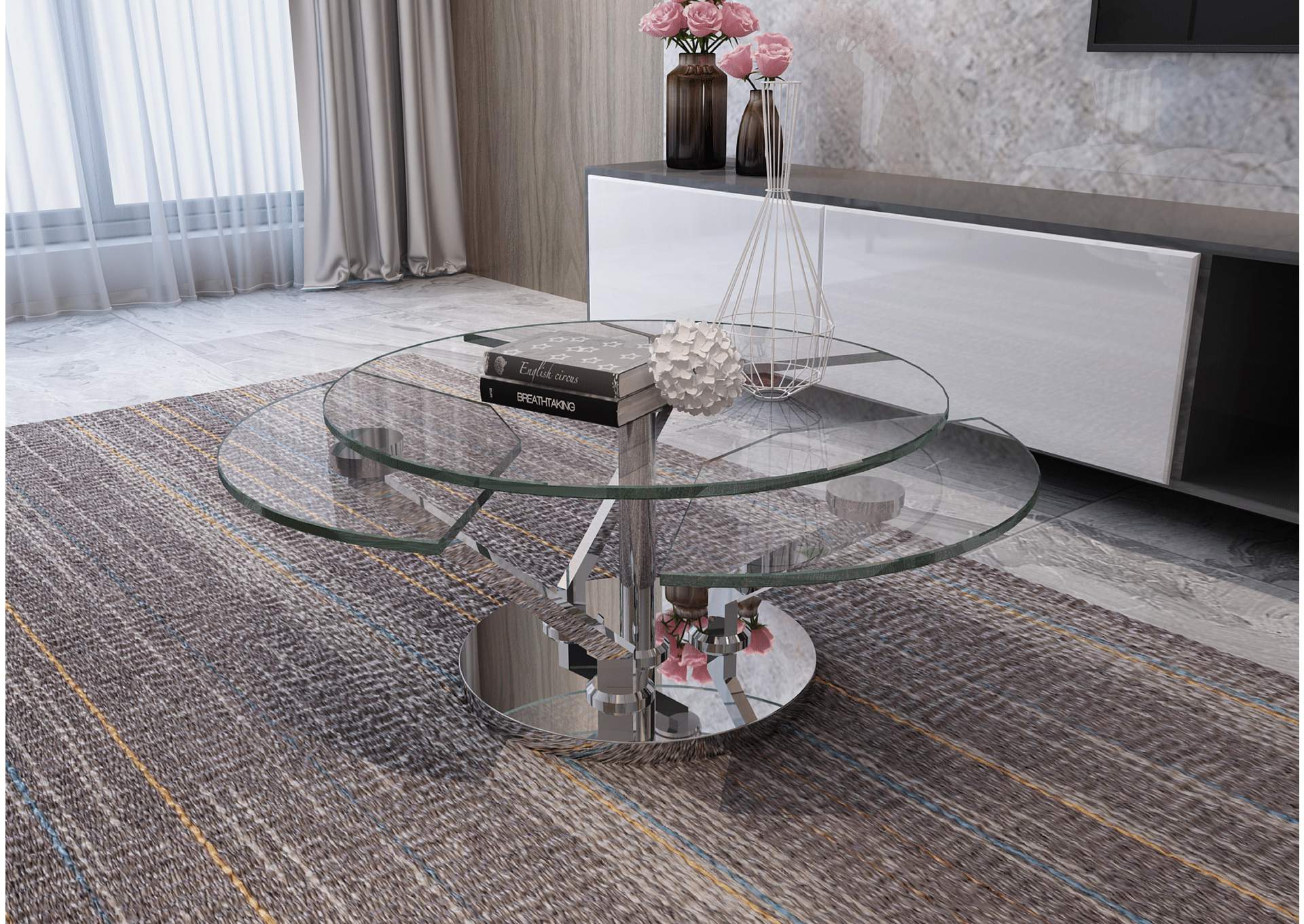 Contemporary Cocktail Table With Glass Top & Motion Shelves image 7