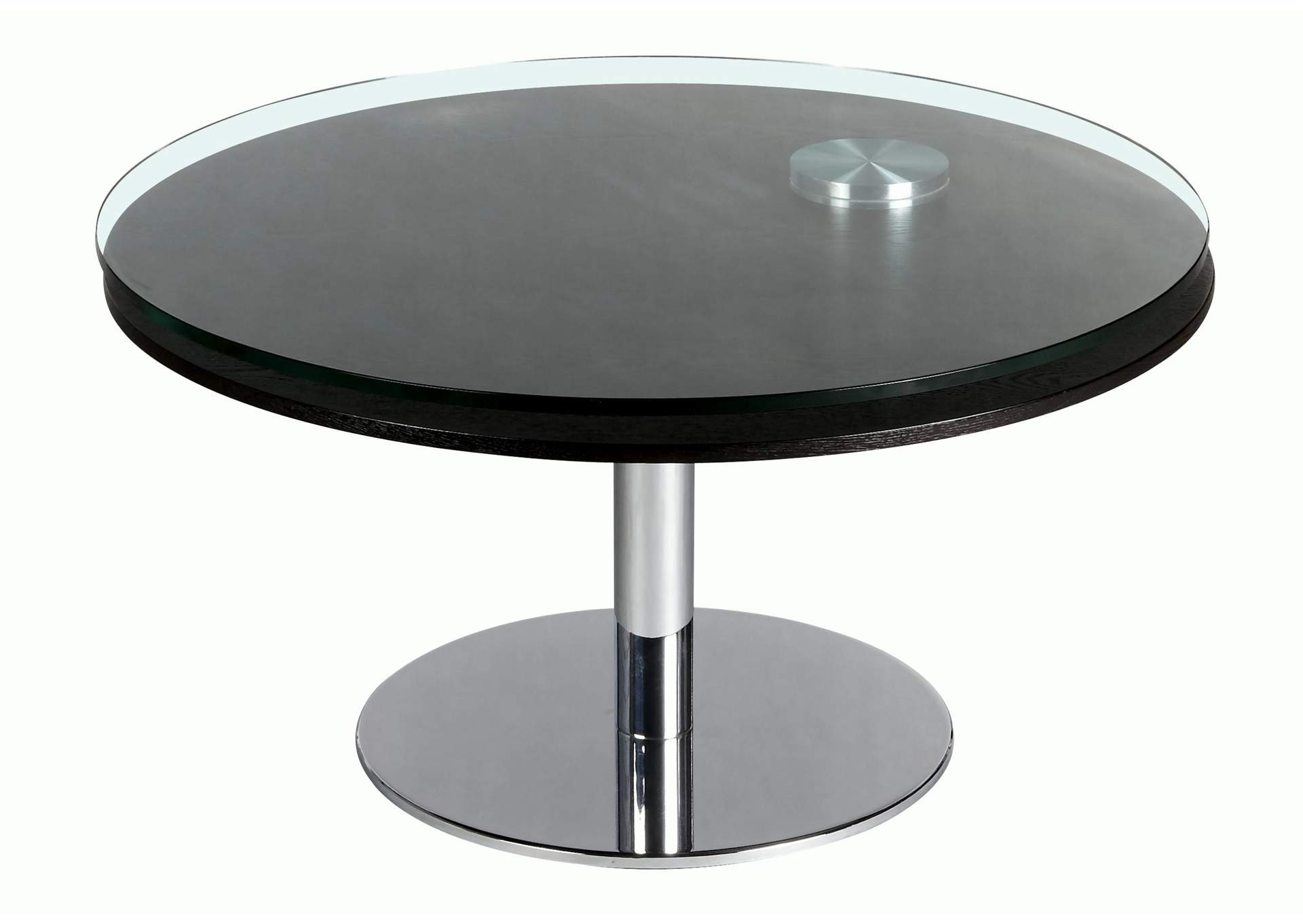 Contemporary Dual Round Top Motion Cocktail Table With Glass & Solid Wood Top image 1