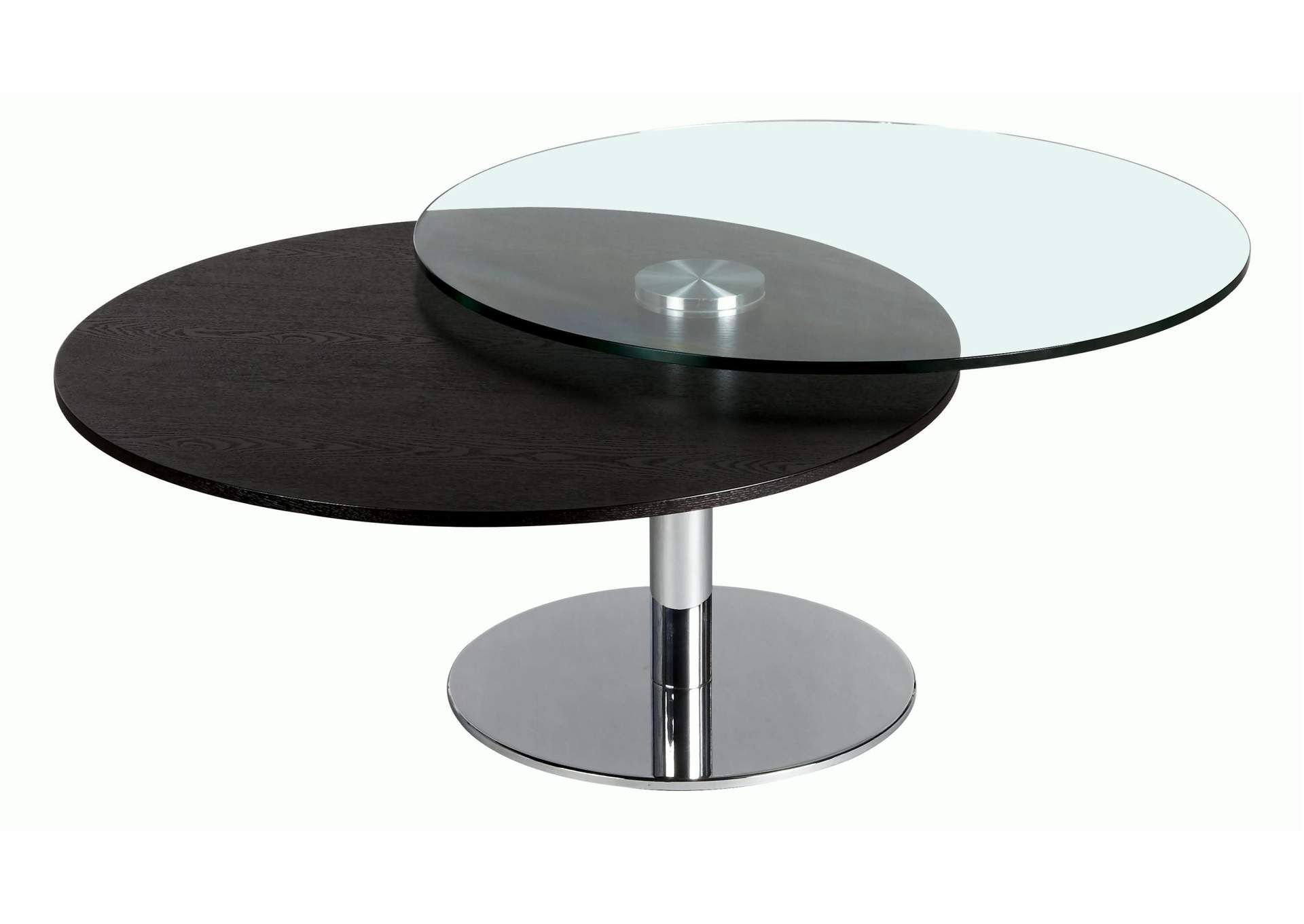 Contemporary Dual Round Top Motion Cocktail Table With Glass & Solid Wood Top image 5