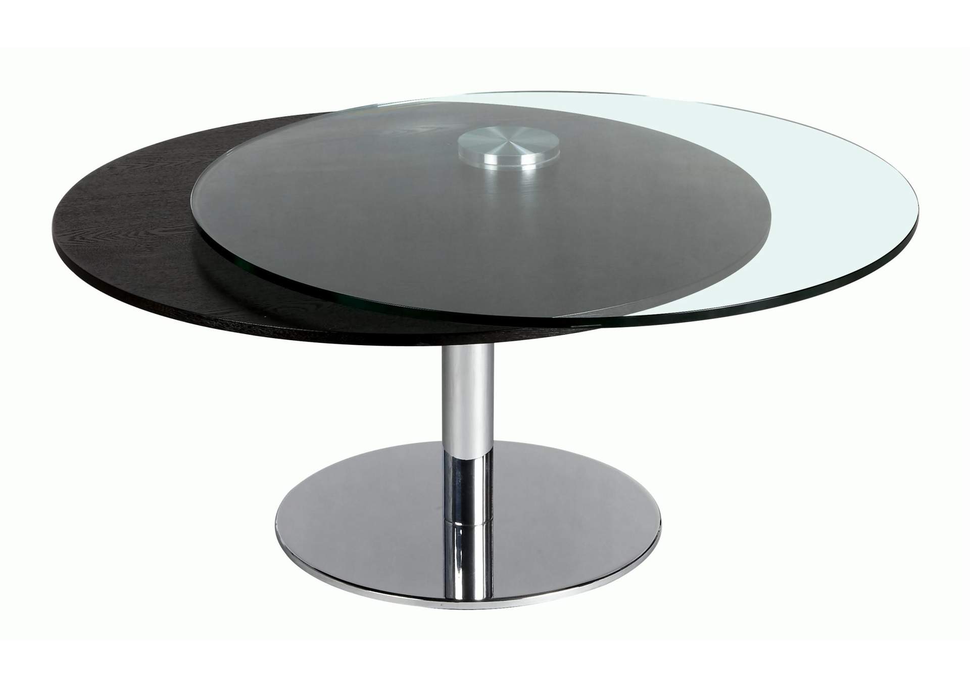 Contemporary Dual Round Top Motion Cocktail Table With Glass & Solid Wood Top image 3