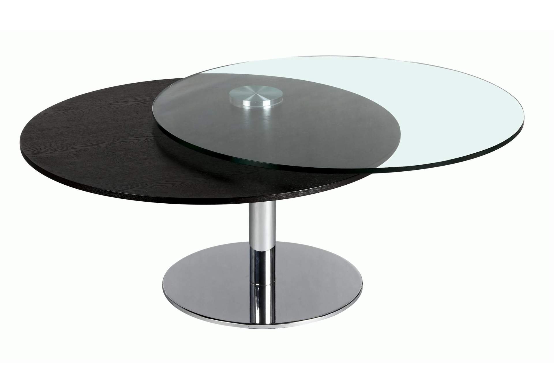 Contemporary Dual Round Top Motion Cocktail Table With Glass & Solid Wood Top image 4