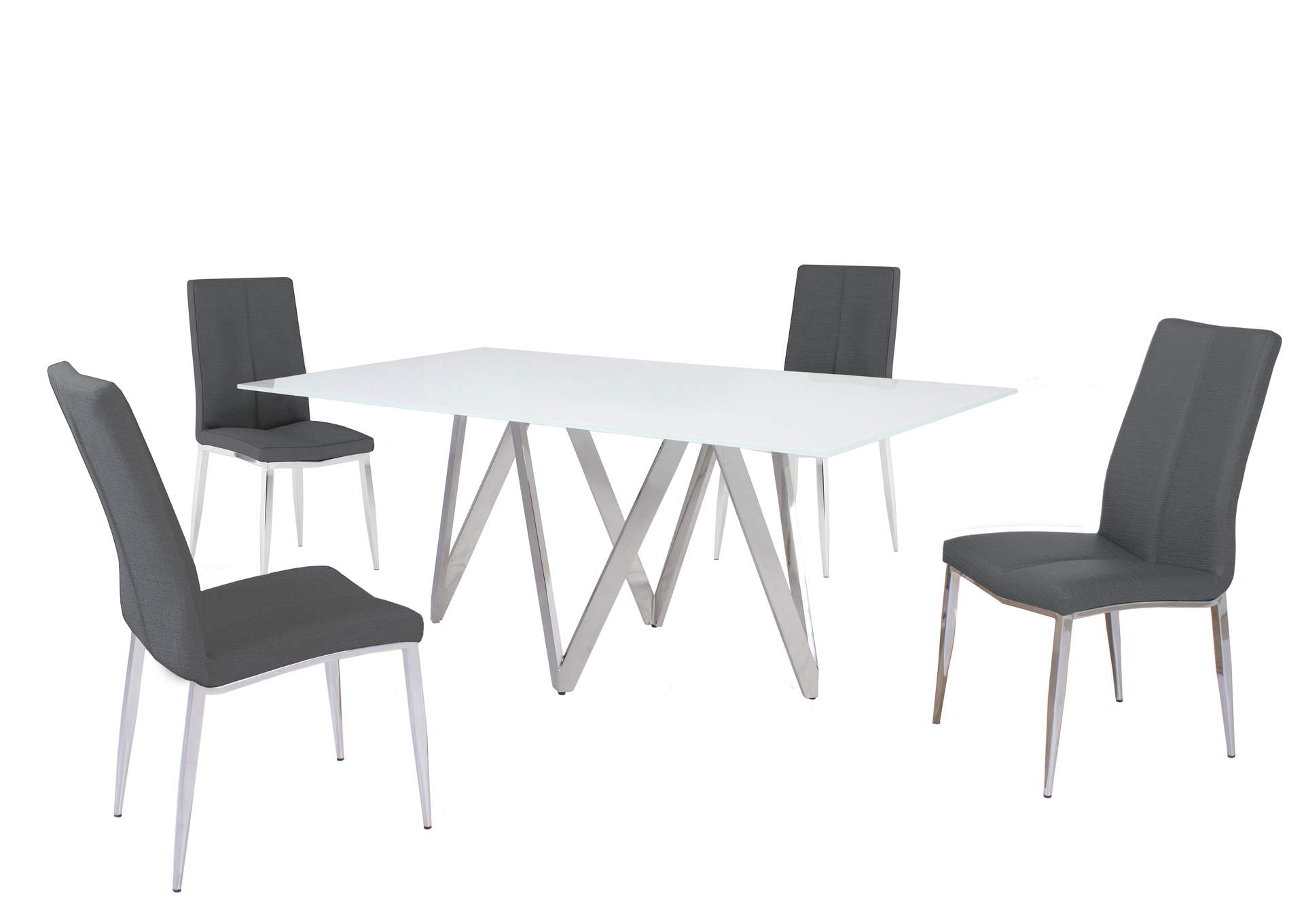 Modern Dining Set With White Glass Table & 4 Chairs image 3