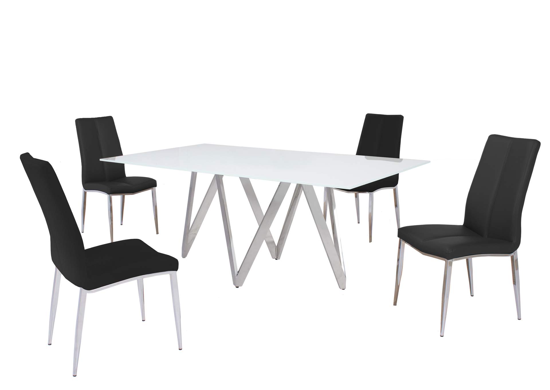 Modern Dining Set With White Glass Table & 4 Chairs image 3