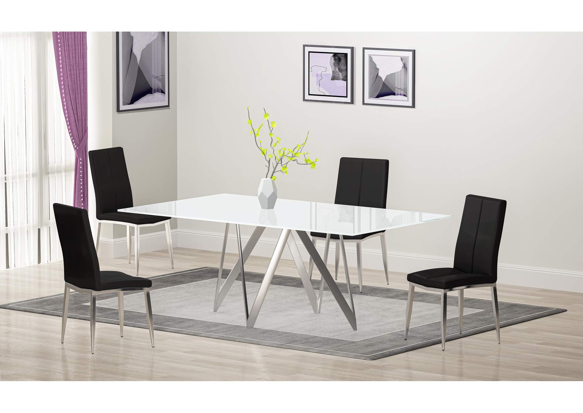 Modern Dining Set With White Glass Table & 4 Chairs image 1
