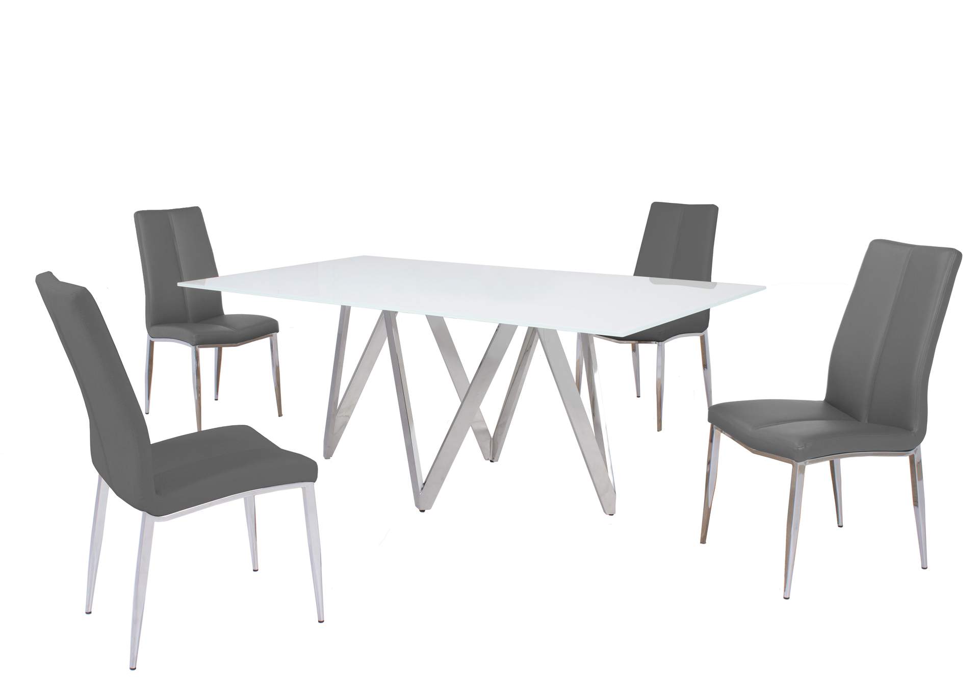 Modern Dining Set With White Glass Table & 4 Chairs image 1