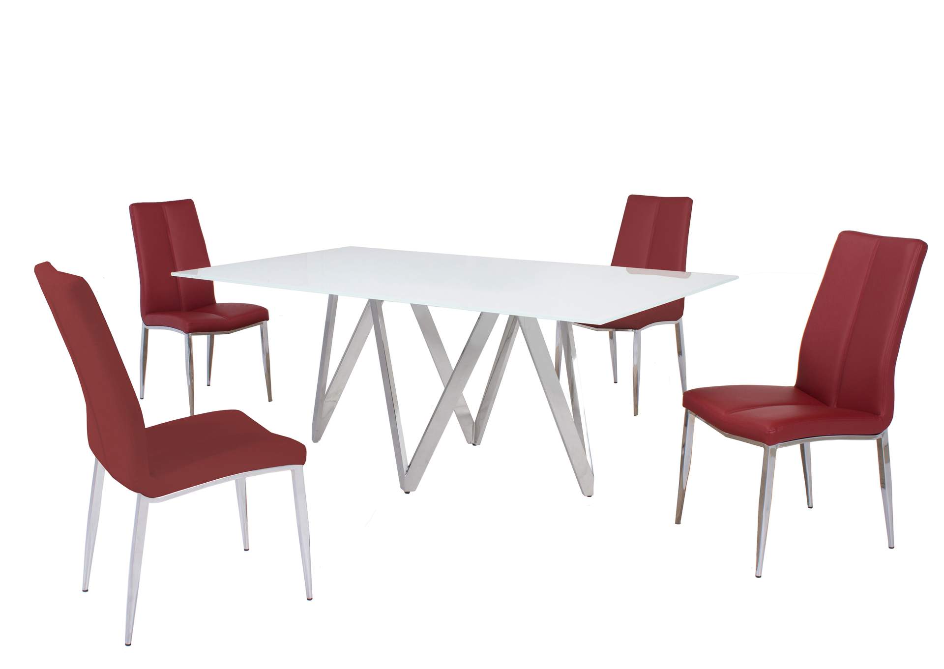 Modern Dining Set With White Glass Table & 4 Chairs image 4