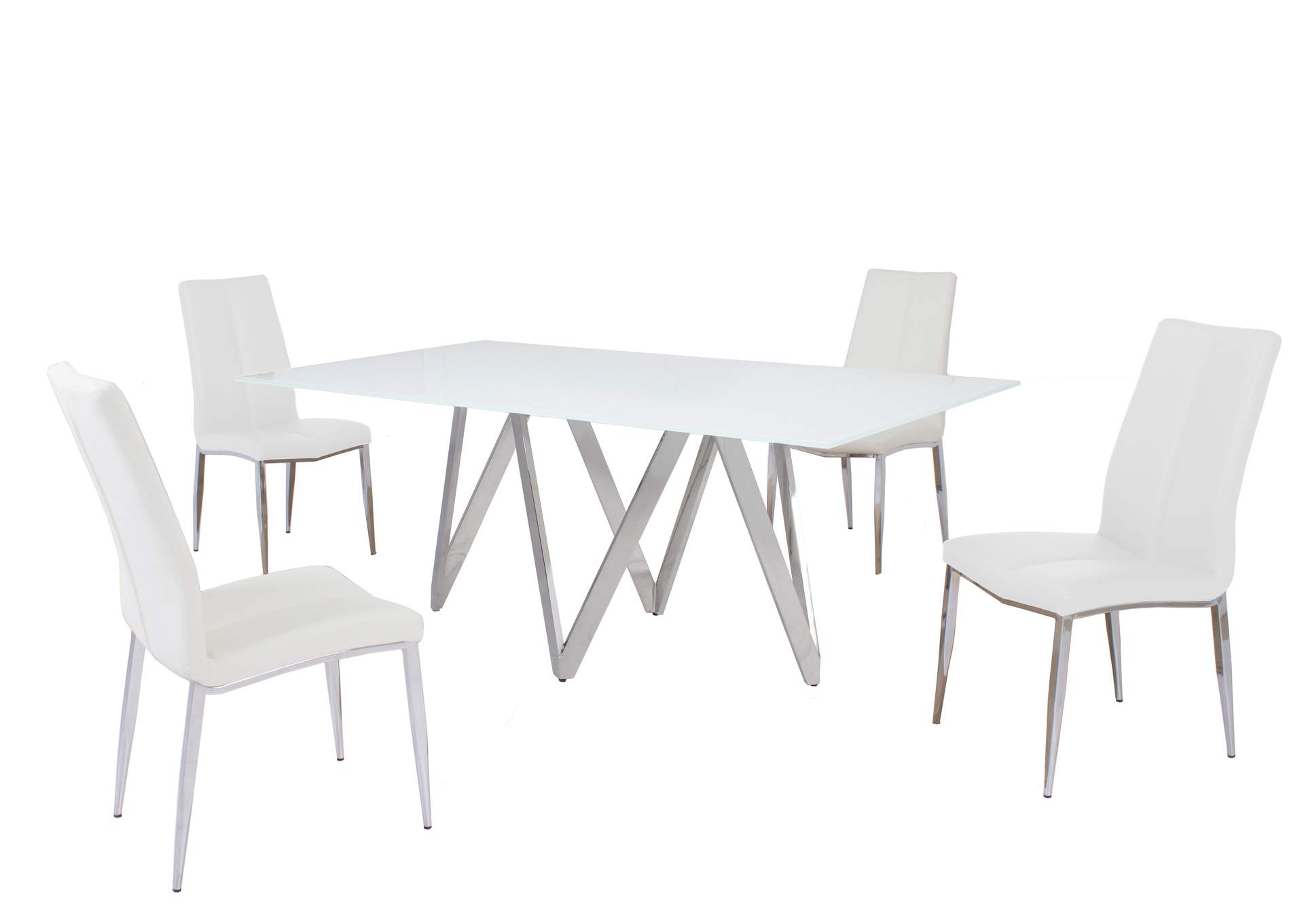 Modern Dining Set With White Glass Table & 4 Chairs image 3