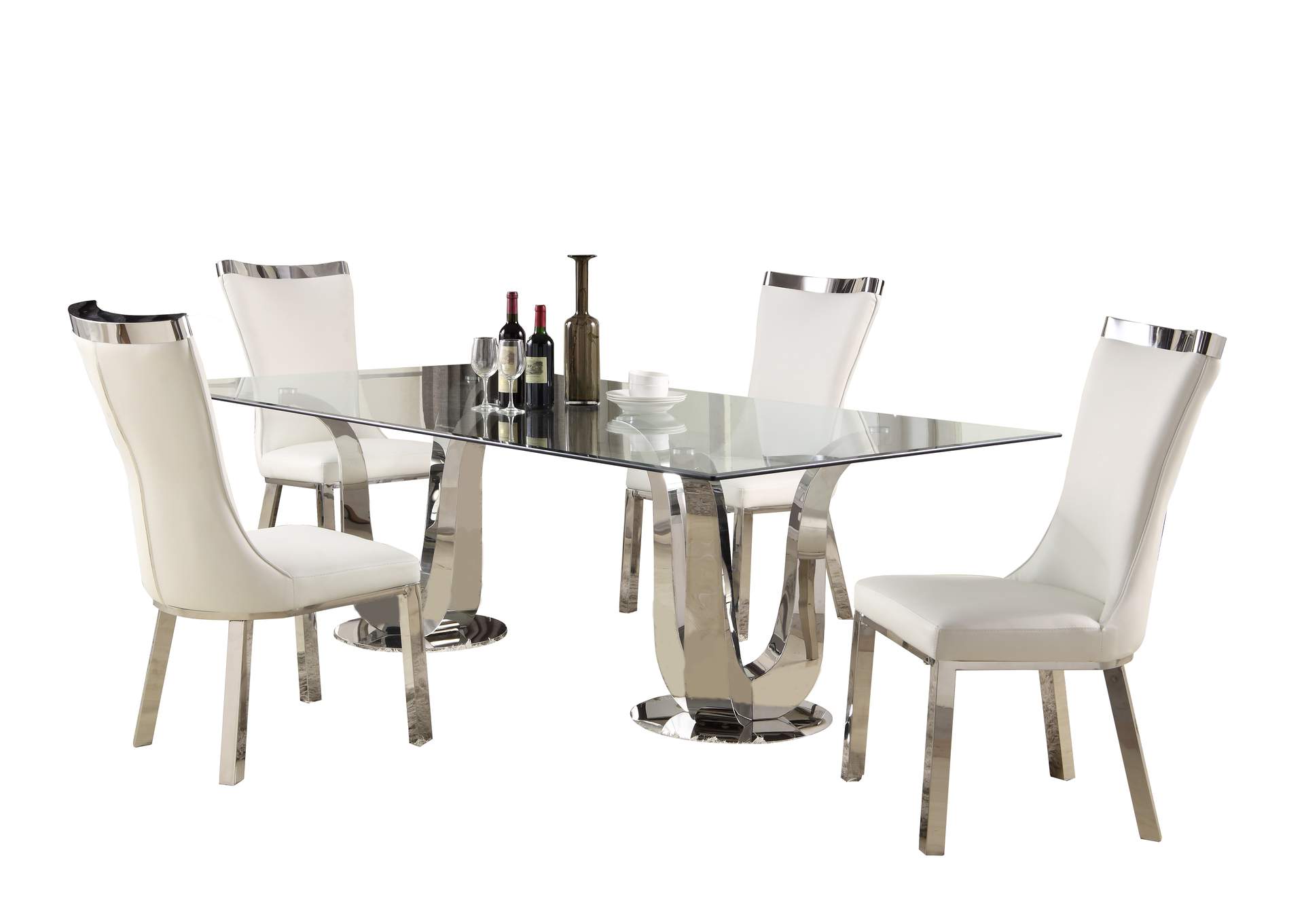 Contemporary Dining Set With Rectangular Glass Table & 4 White Chairs image 3