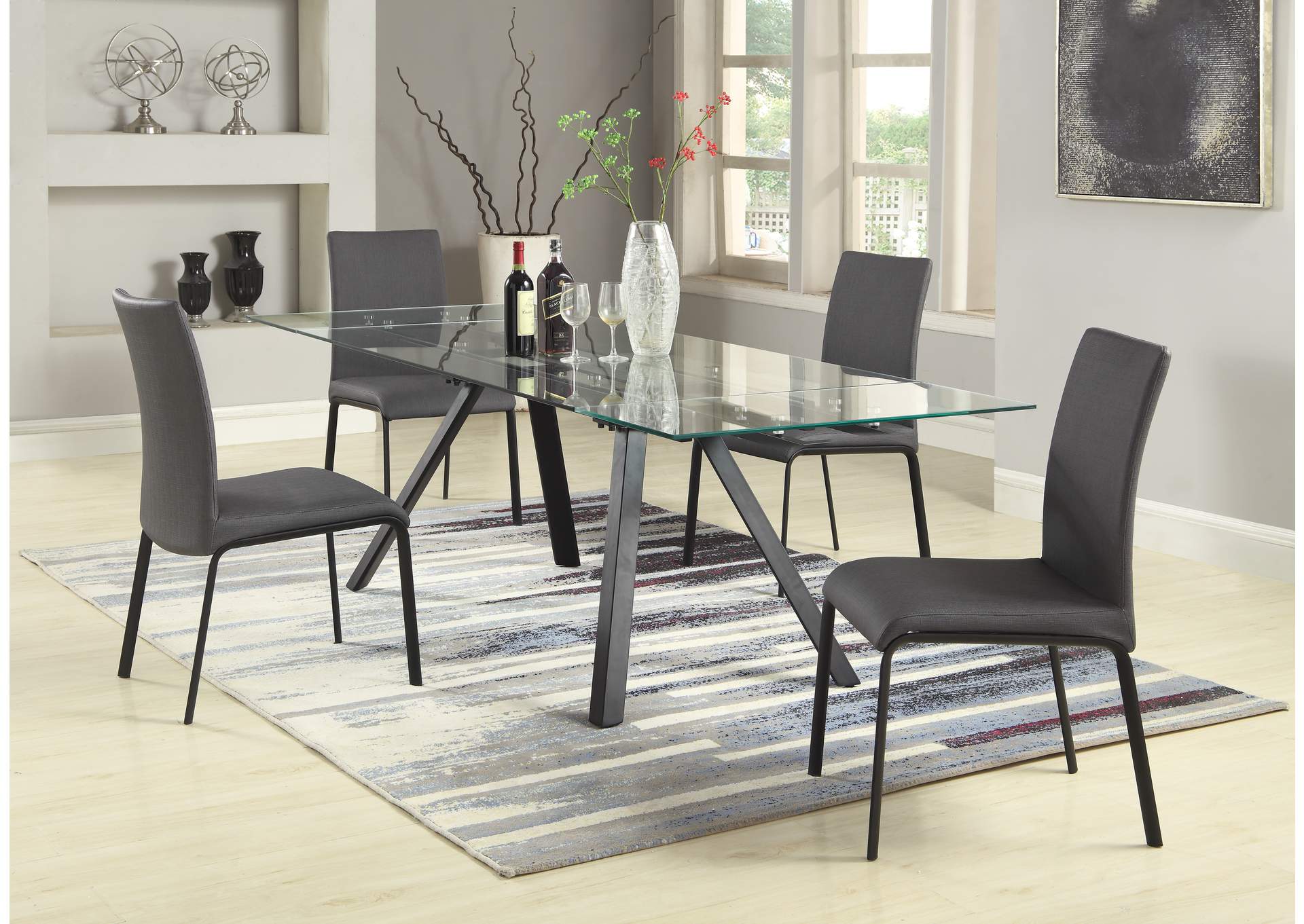 Dining Set With Extendable Glass Table & Curved-Back Chairs image 1