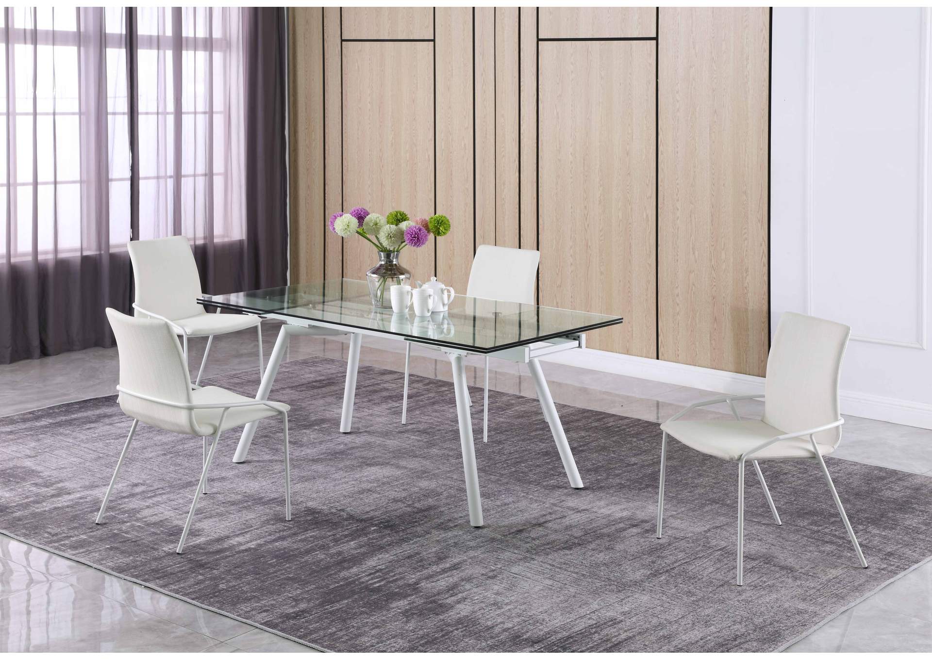 Contemporary Dining Set With Extendable Glass Table & 4 Side Chairs image 4