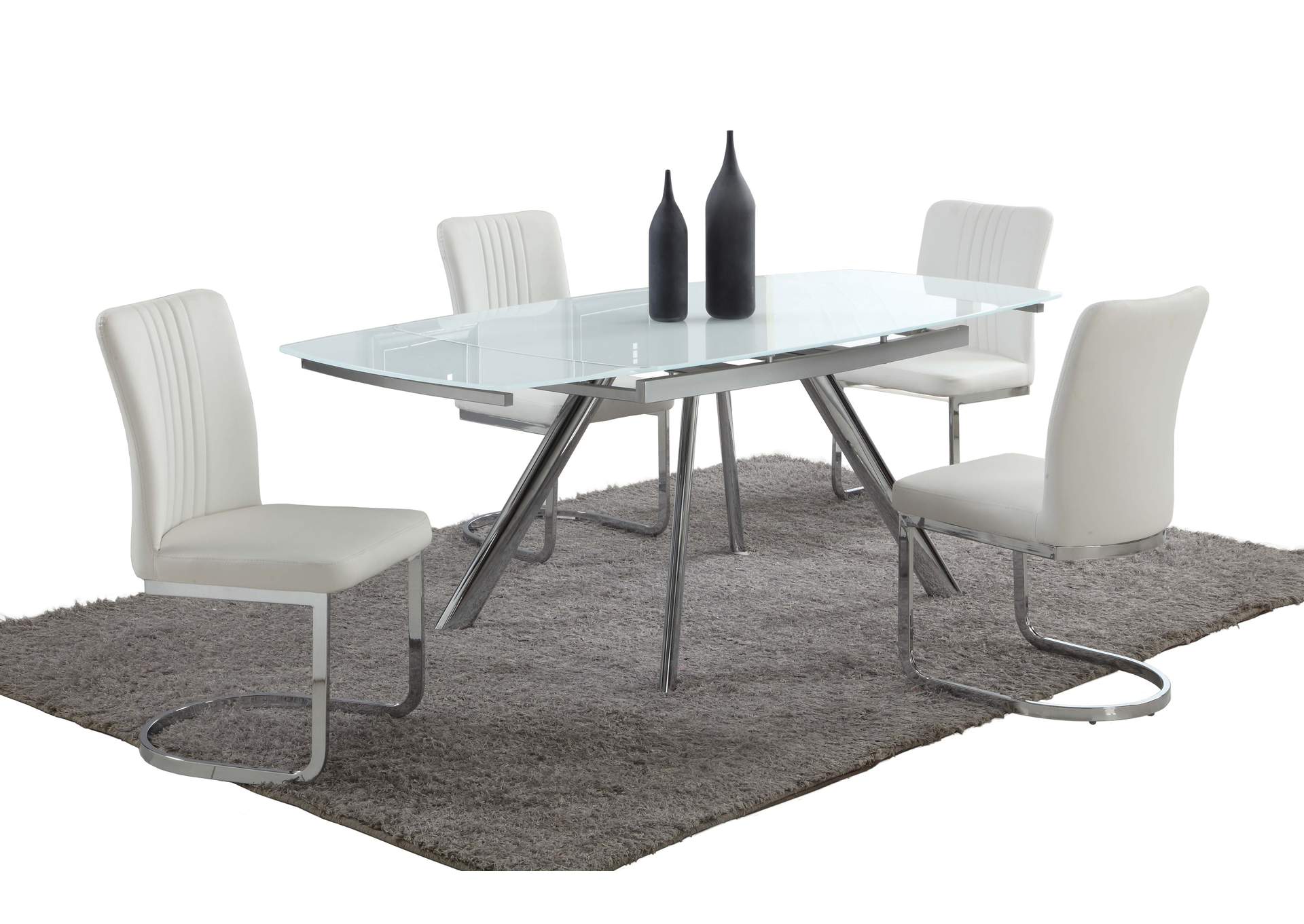 Contemporary Dining Set With Extendable Starphire Glass Table & 4 Channel Back Side Chairs image 6