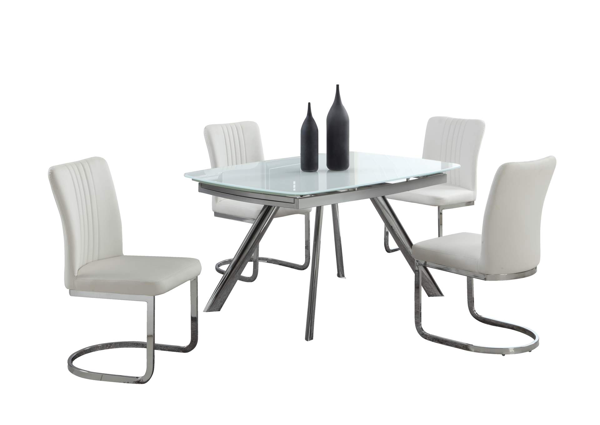 Contemporary Dining Set With Extendable Starphire Glass Table & 4 Channel Back Side Chairs image 3