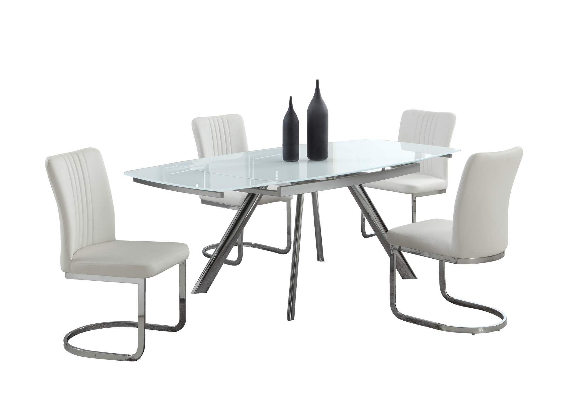Contemporary Dining Set With Extendable Starphire Glass Table & 4 Channel Back Side Chairs image 4
