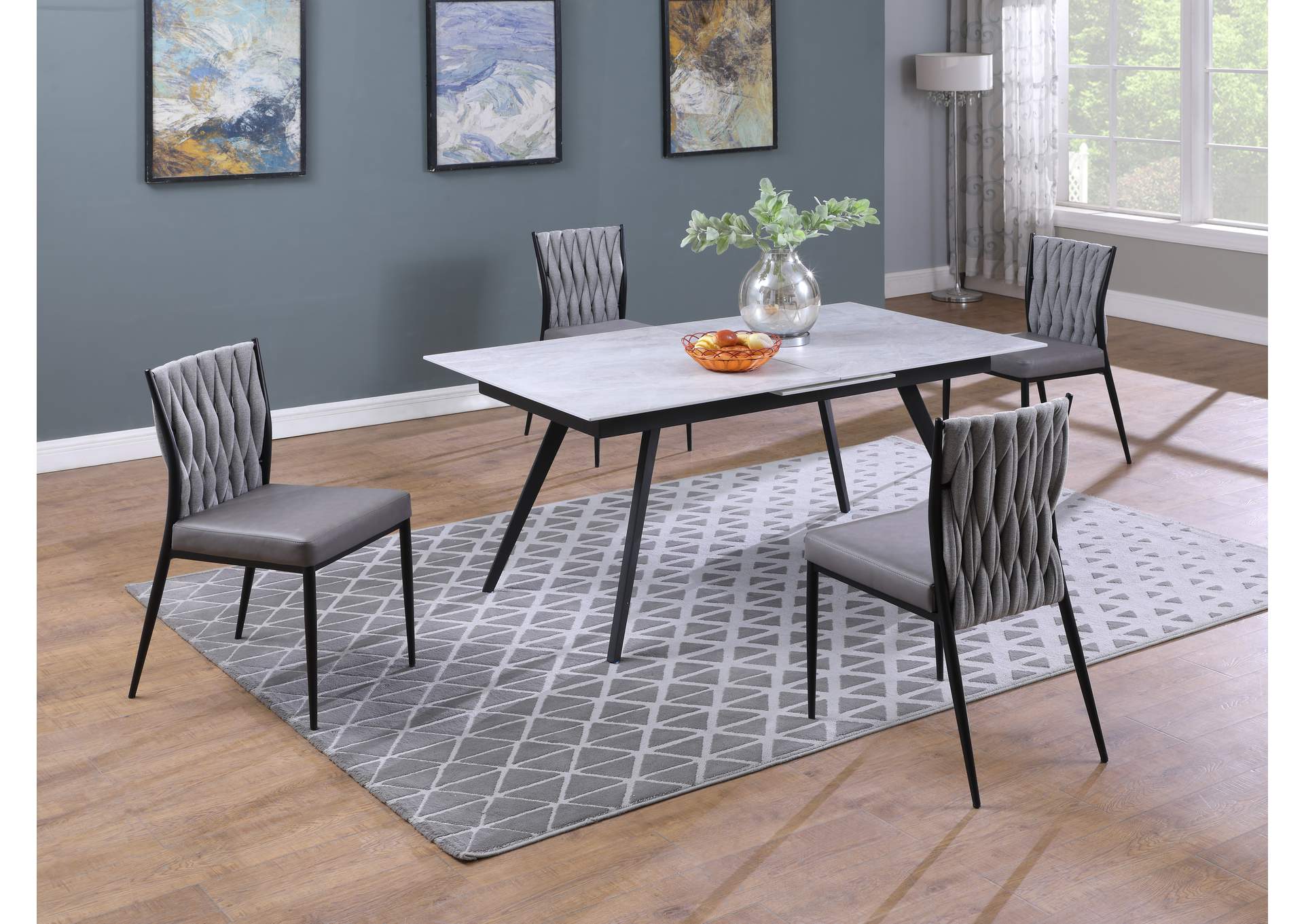 Contemporary Dining Set With Extendable Glass Table & Chairs image 3