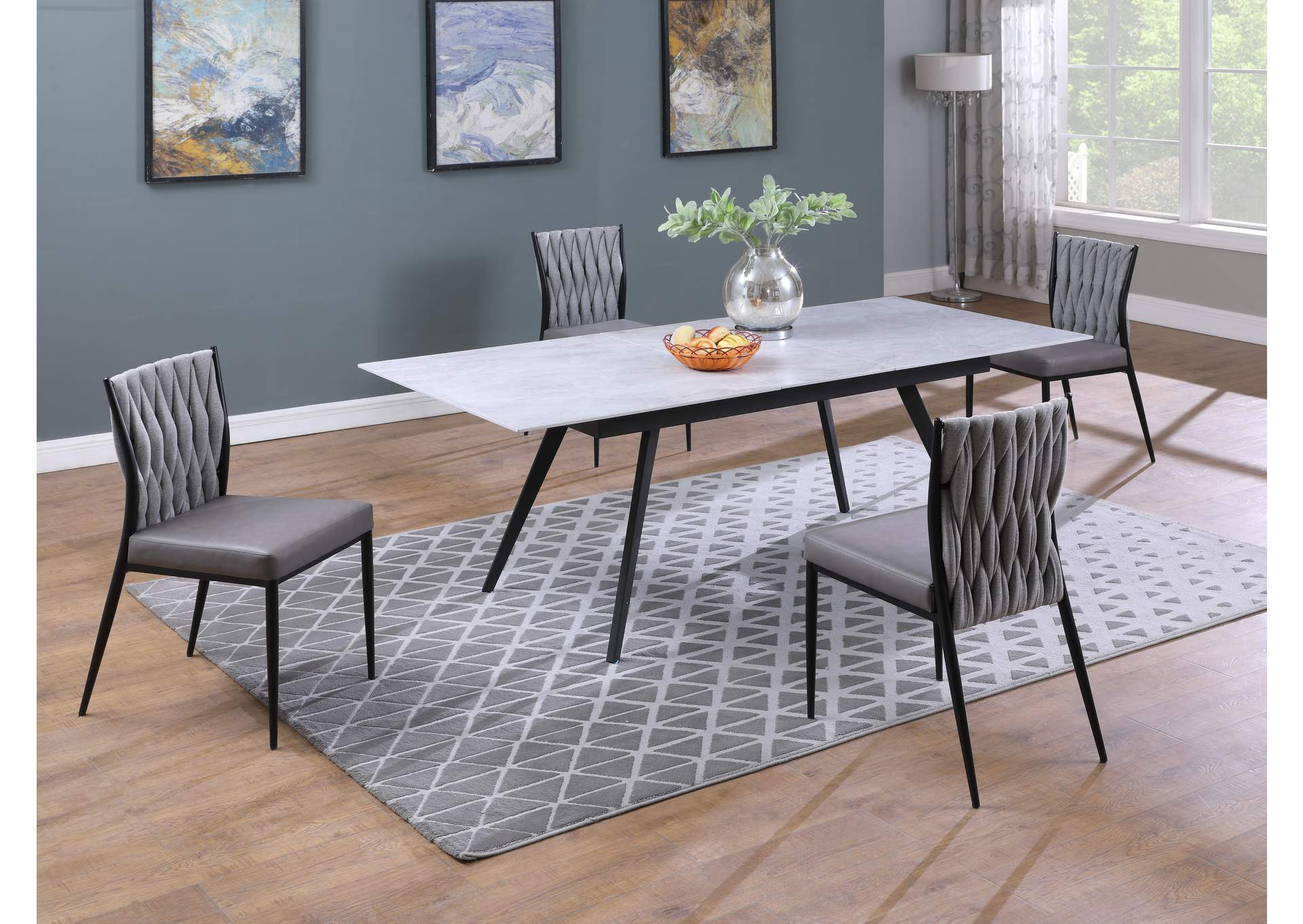 Contemporary Dining Set With Extendable Glass Table & Chairs image 1