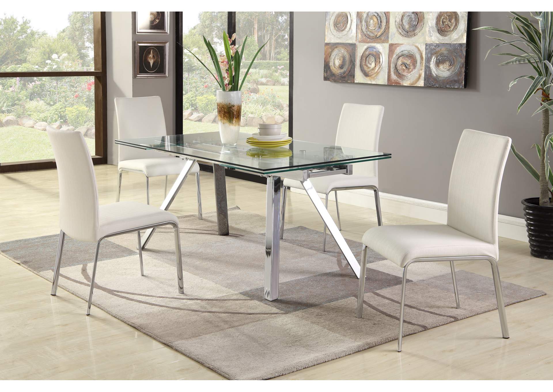 Contemporary Dining Set With Extendable Glass Table & 4 Chairs image 1