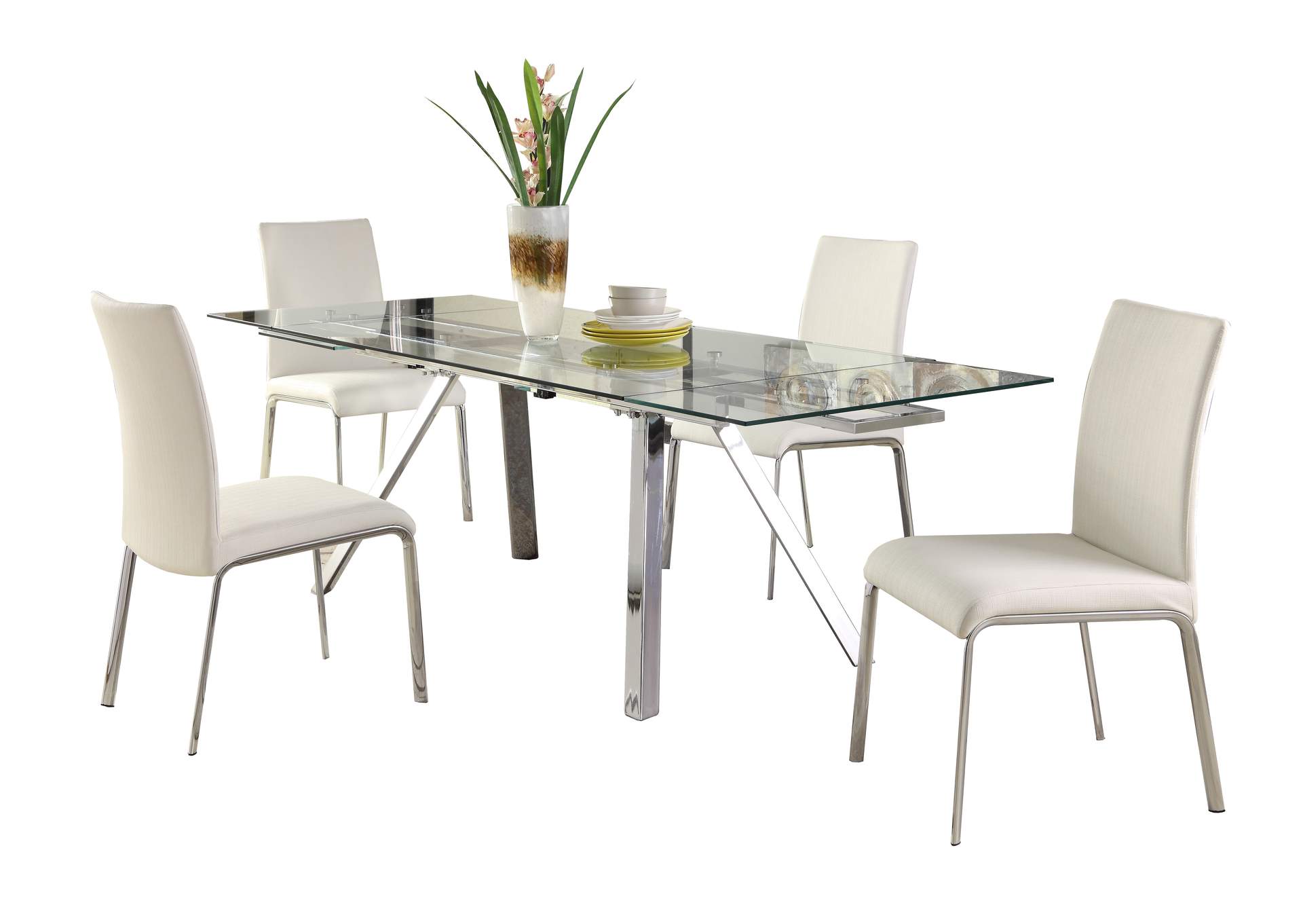 Contemporary Dining Set With Extendable Glass Table & 4 Chairs image 3