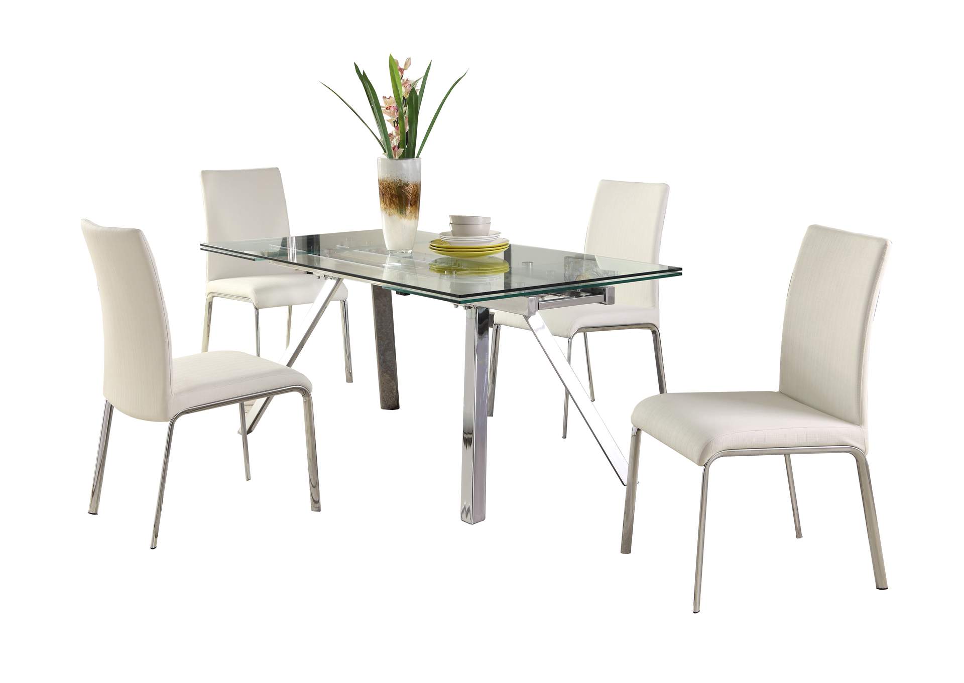 Contemporary Dining Set With Extendable Glass Table & 4 Chairs image 4