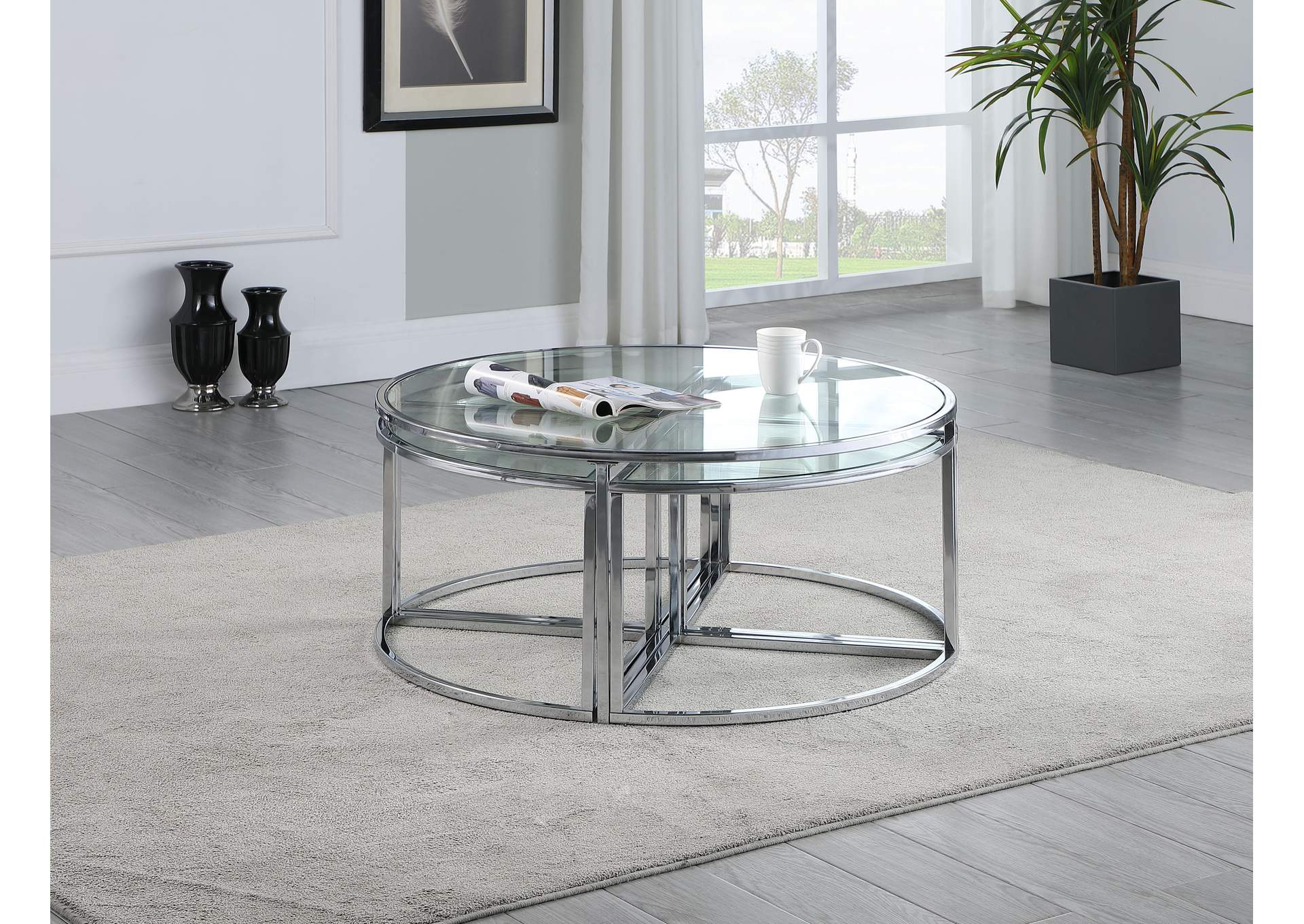 Contemporary 5 Piece Nesting Glass Cocktail Table Set image 7
