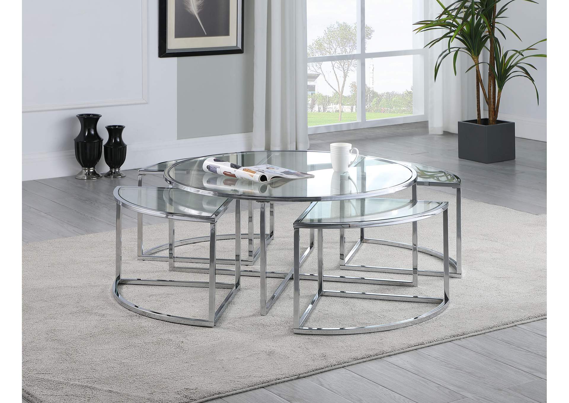 Contemporary 5 Piece Nesting Glass Cocktail Table Set image 6