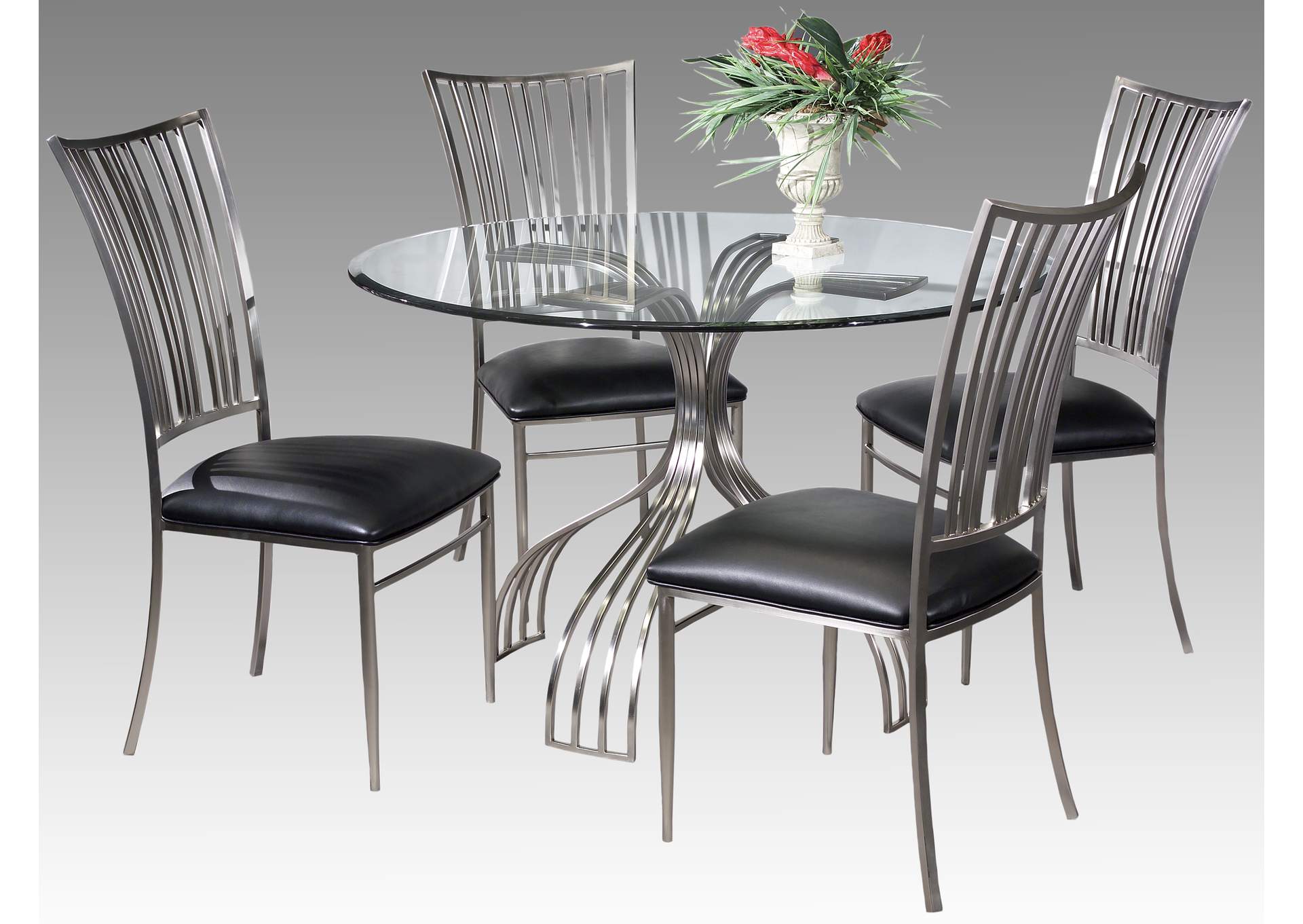 Contemporary Dining Set With Round Glass Table & Curved Back Chairs image 1