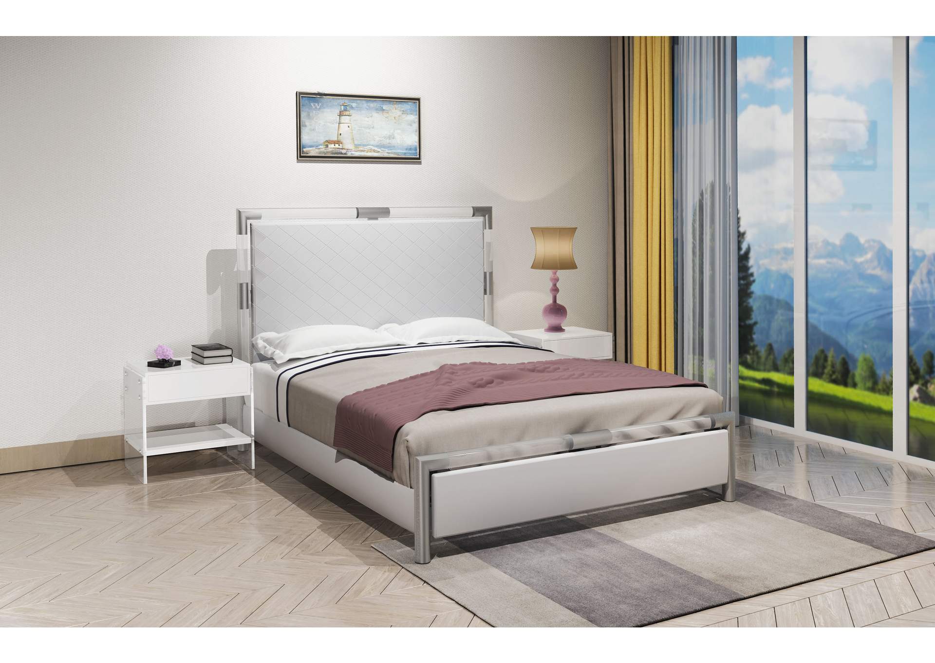 Upholstered King Bed With Solid Acrylic And Brushed Nickel Frame image 4