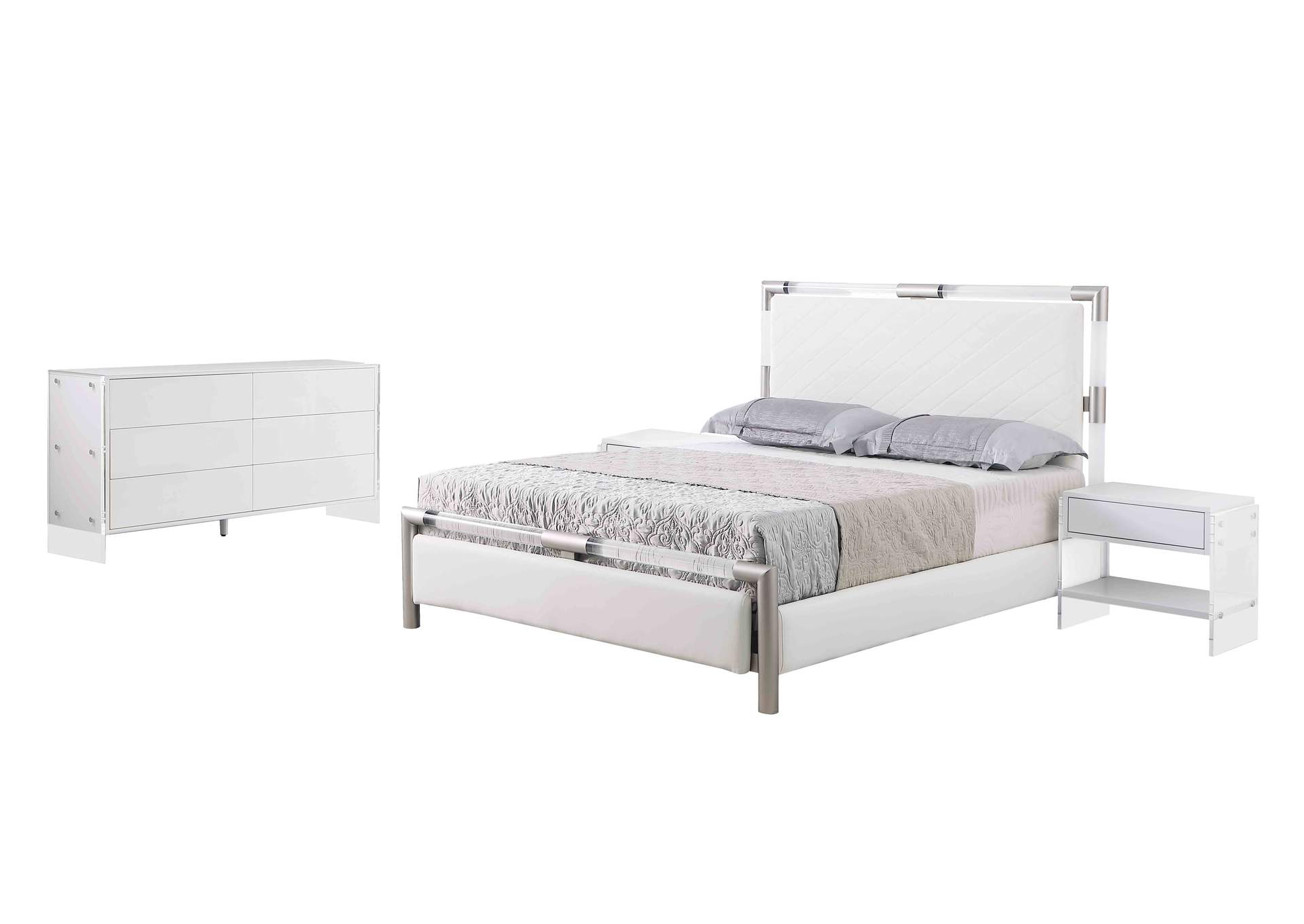 Upholstered King Bed With Solid Acrylic And Brushed Nickel Frame image 3