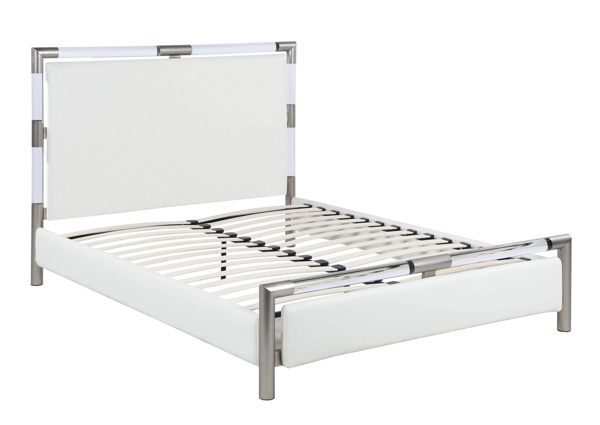 Upholstered King Bed With Solid Acrylic And Brushed Nickel Frame image 1