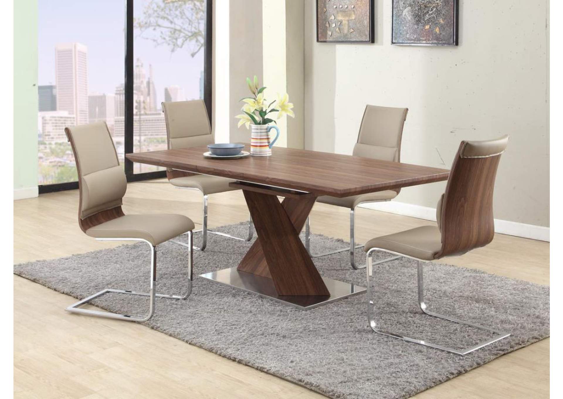 Modern Extendable Walnut Veneer Dining Table image 7