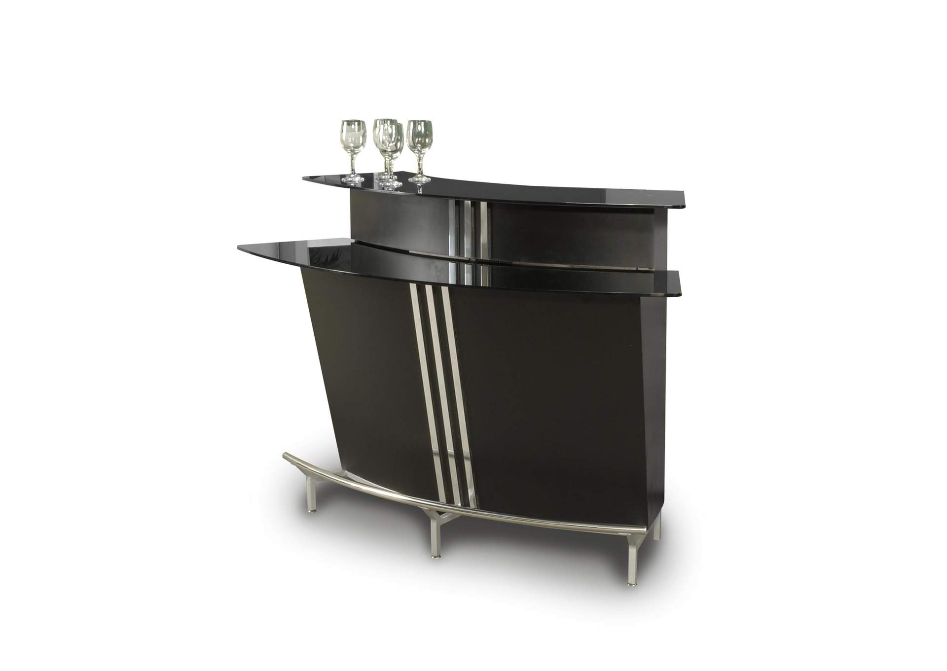 Contemporary Black Glass Bar With Counter & Shelves image 1