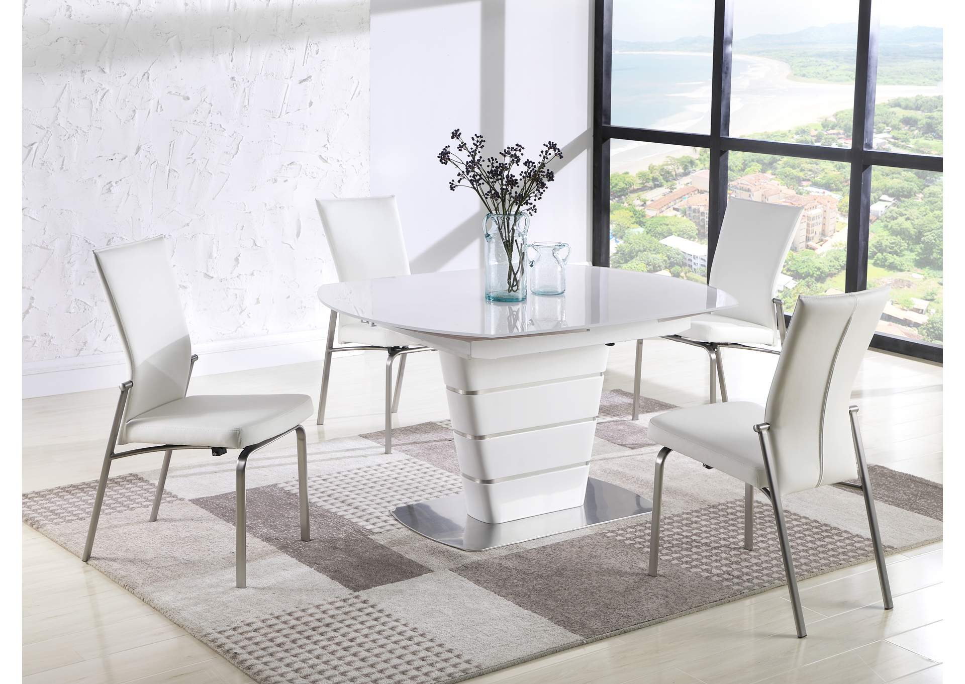Contemporary Dining Set With White Glass Table & 4 Motion-Back Chairs image 3