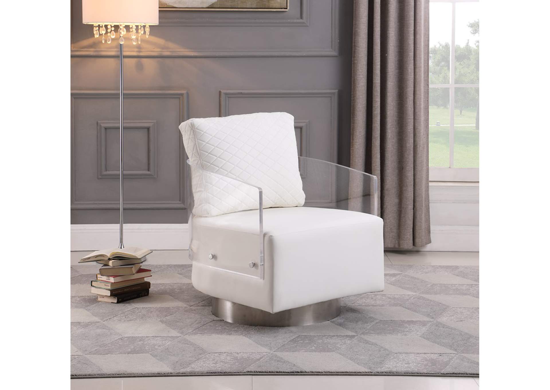 Contemporary Acrylic Back Swiveling Accent Chair image 1
