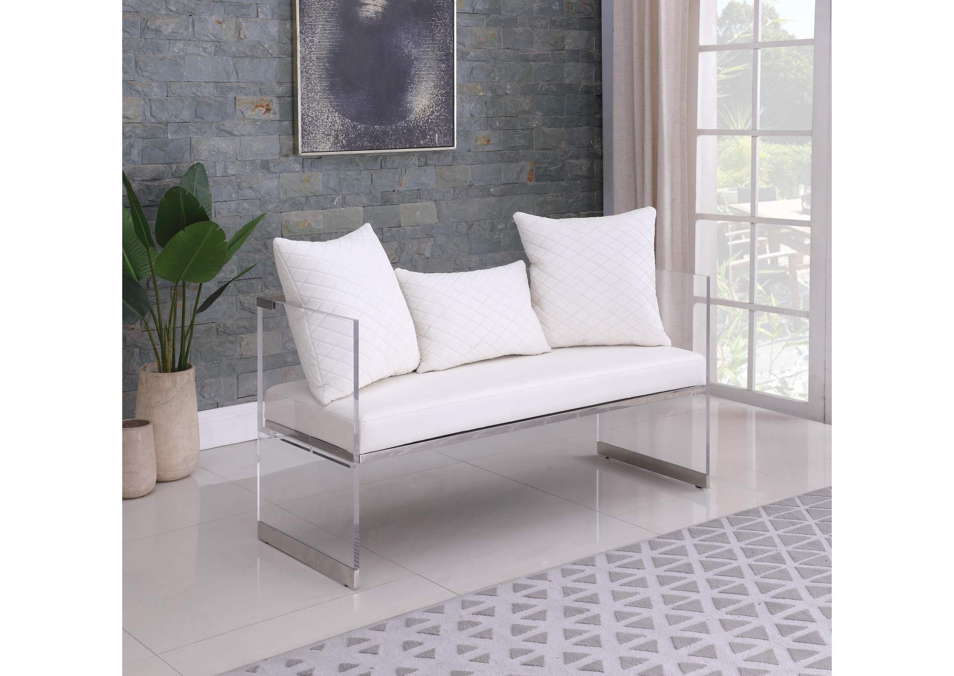 Contemporary Acrylic Bench With Upholstered Seat image 3