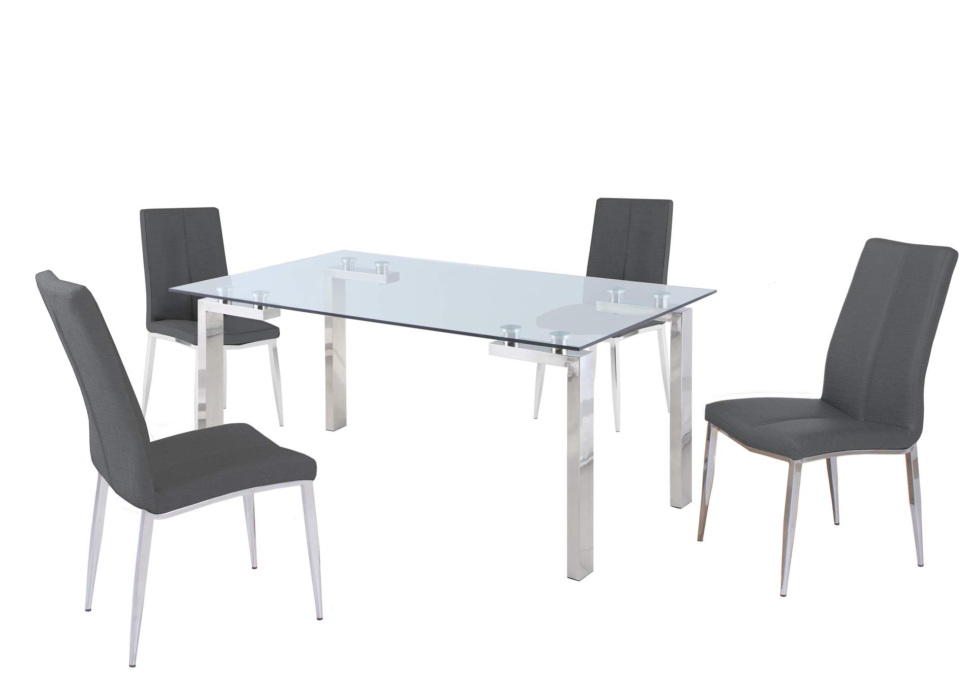 Contemporary Dining Set With Glass Table & Upholstered Chairs image 1