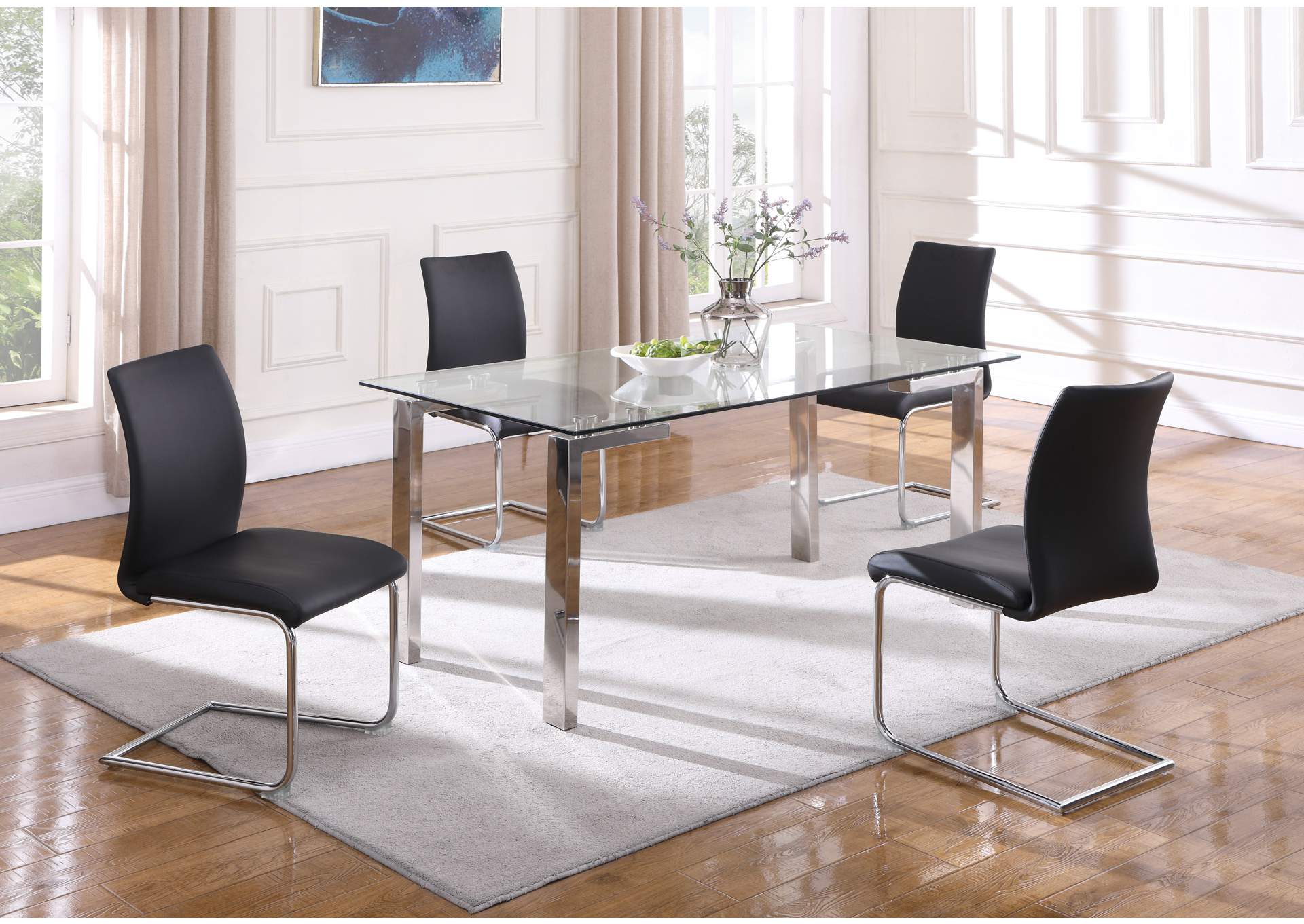 Dining Set With Contemporary Glass Table & Modern Upholstered Chairs image 1