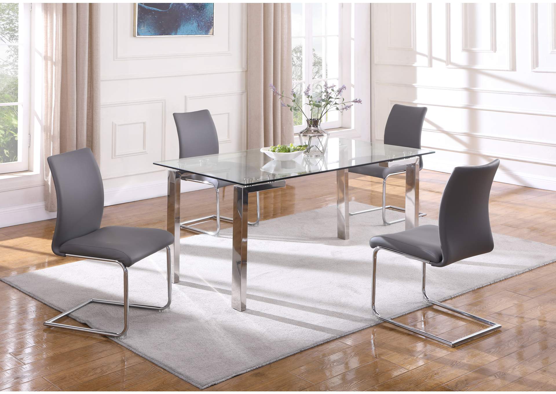 Dining Set With Contemporary Glass Table & Modern Upholstered Chairs image 1