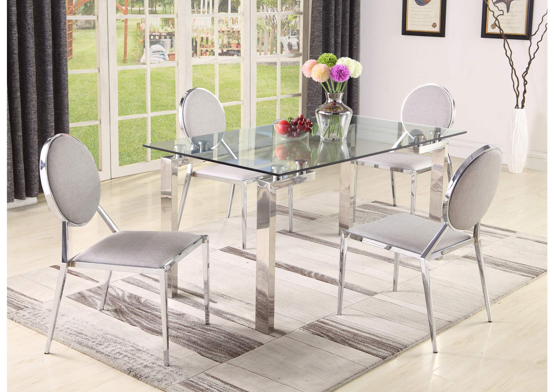 Contemporary Dining Set With Glass Table & Upholstered Chairs image 1