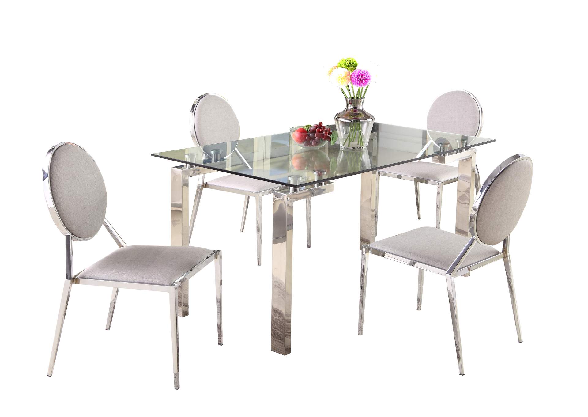 Contemporary Dining Set With Glass Table & Upholstered Chairs image 3